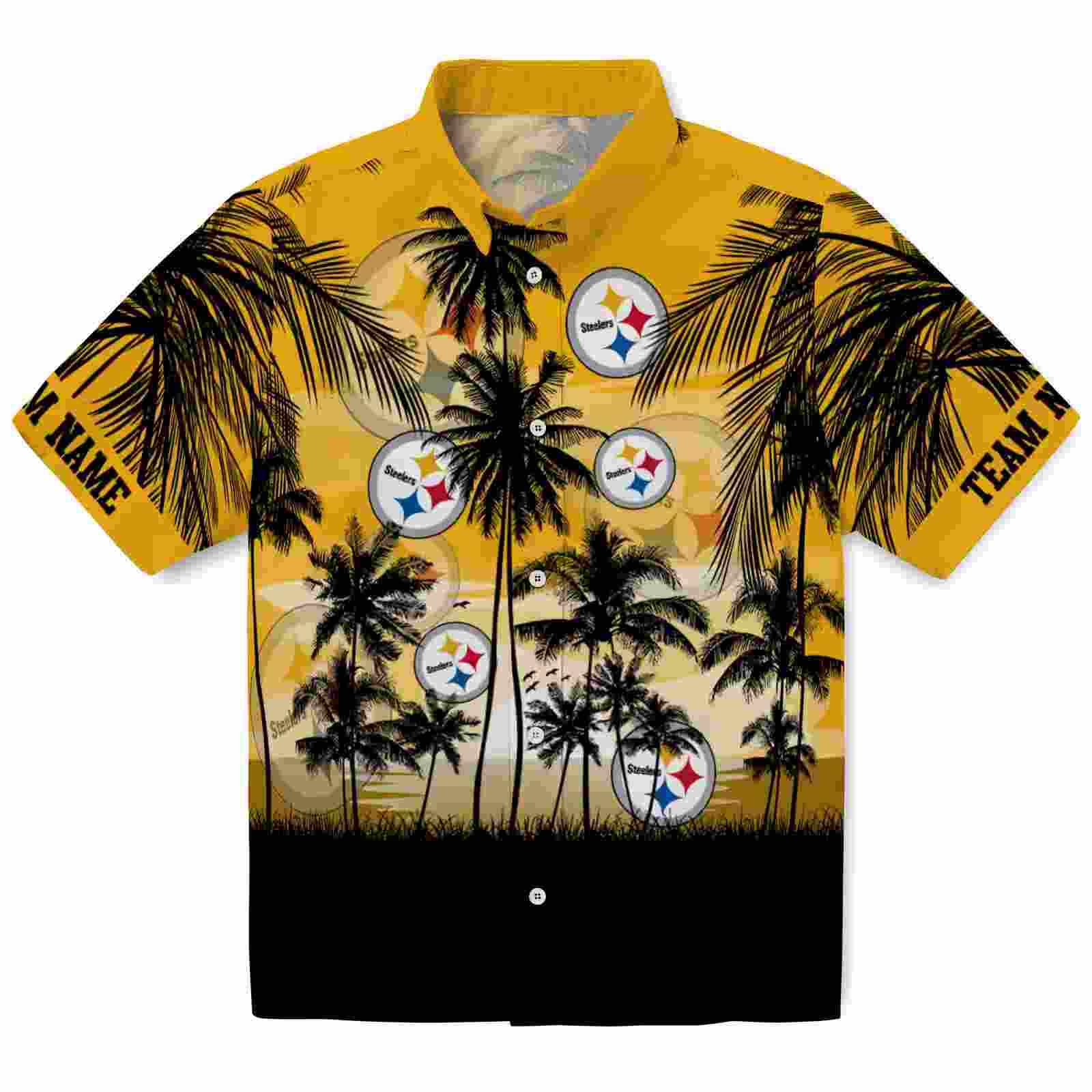 Personalized Pittsburgh Steelers Sunset Scene Gold Black Hawaiian Shirt