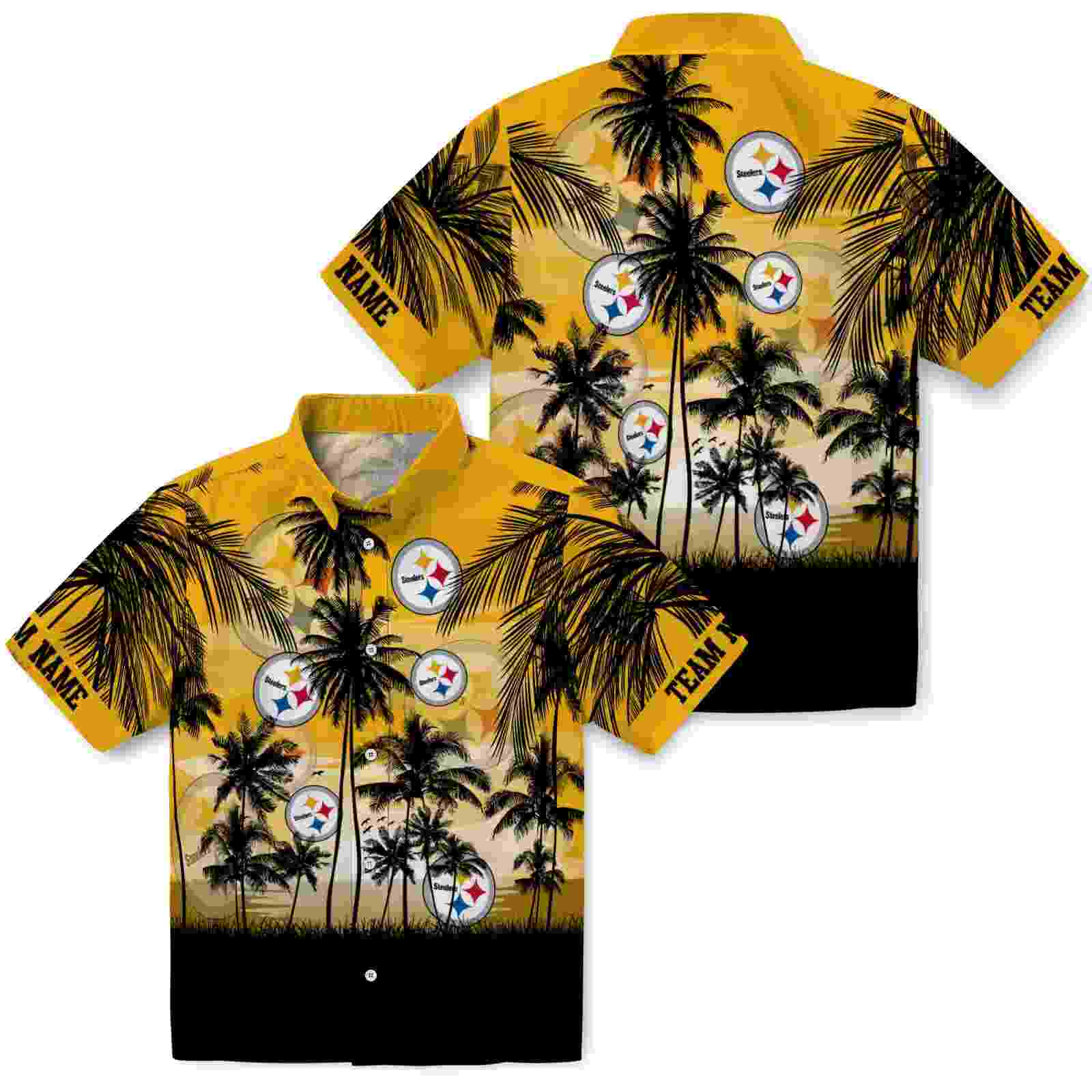 personalized pittsburgh steelers sunset scene gold black hawaiian shirt high quality