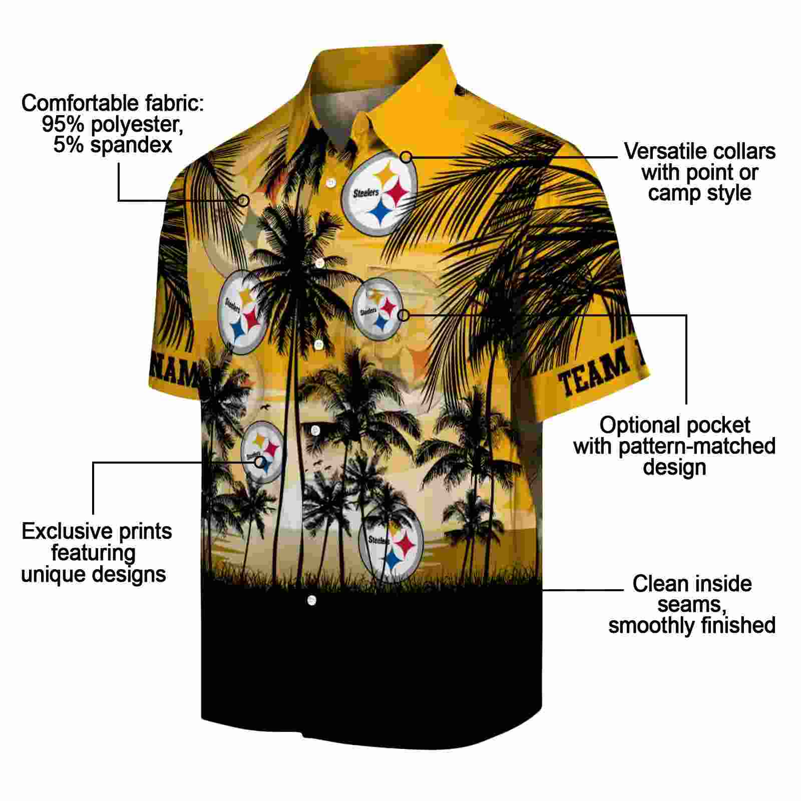 personalized pittsburgh steelers sunset scene gold black hawaiian shirt new arrival