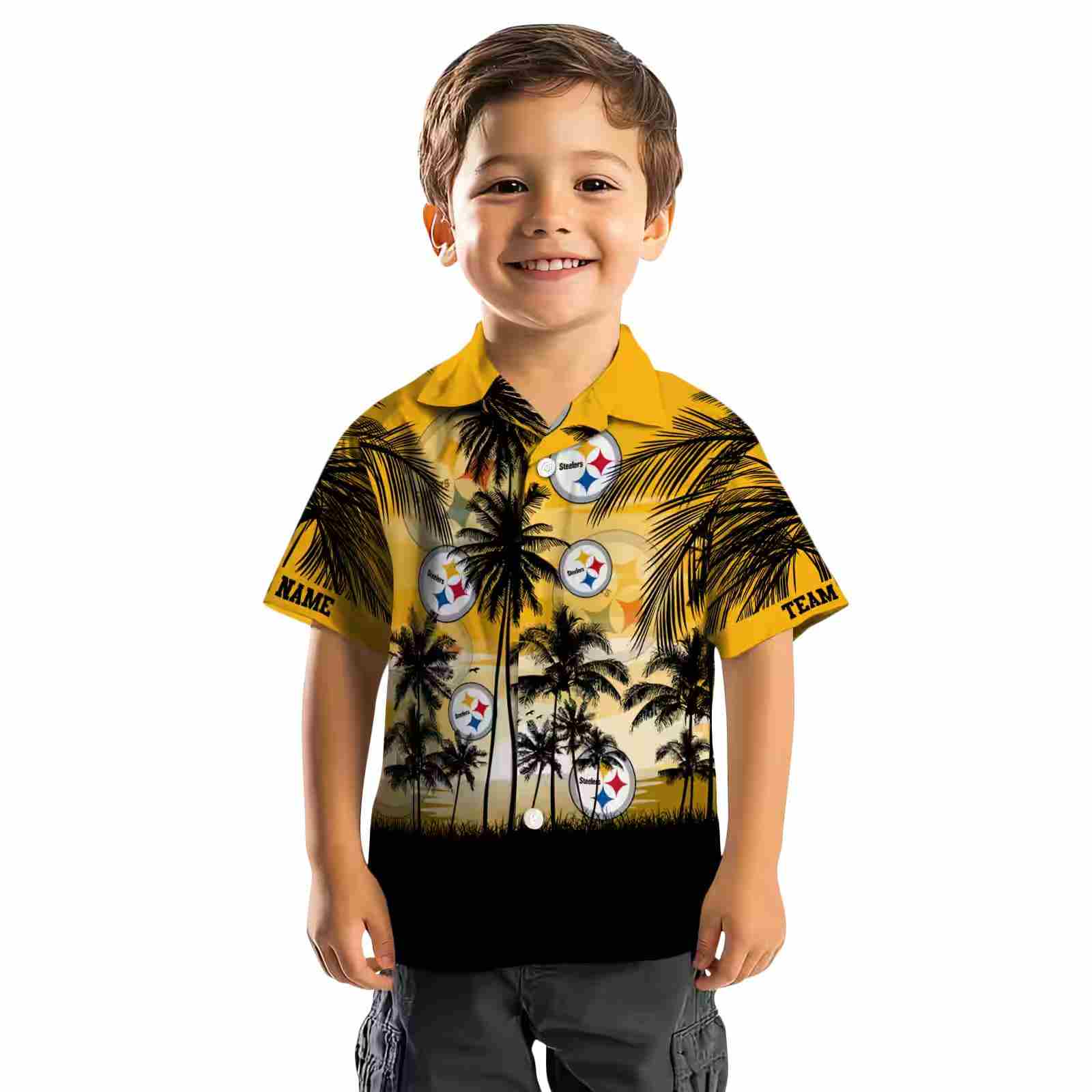 personalized pittsburgh steelers sunset scene gold black hawaiian shirt top rated