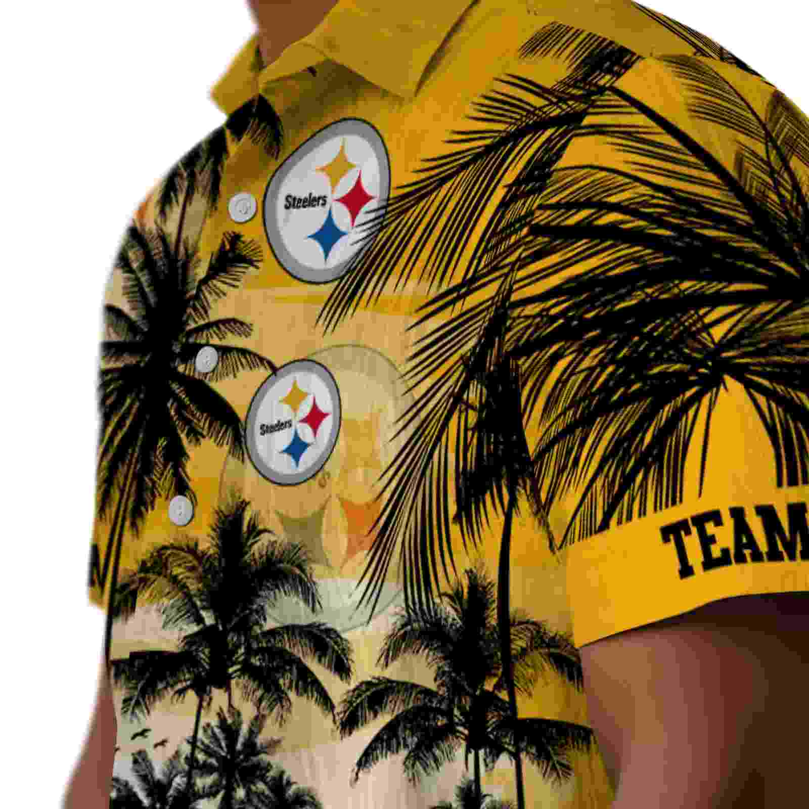 personalized pittsburgh steelers sunset scene gold black hawaiian shirt trendy