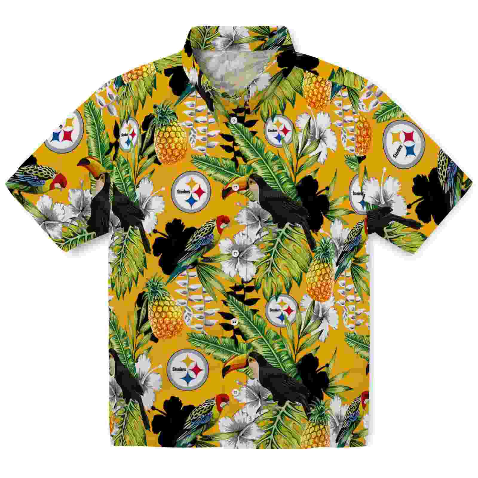 Personalized Pittsburgh Steelers Tropical Toucan Gold Green Hawaiian Shirt