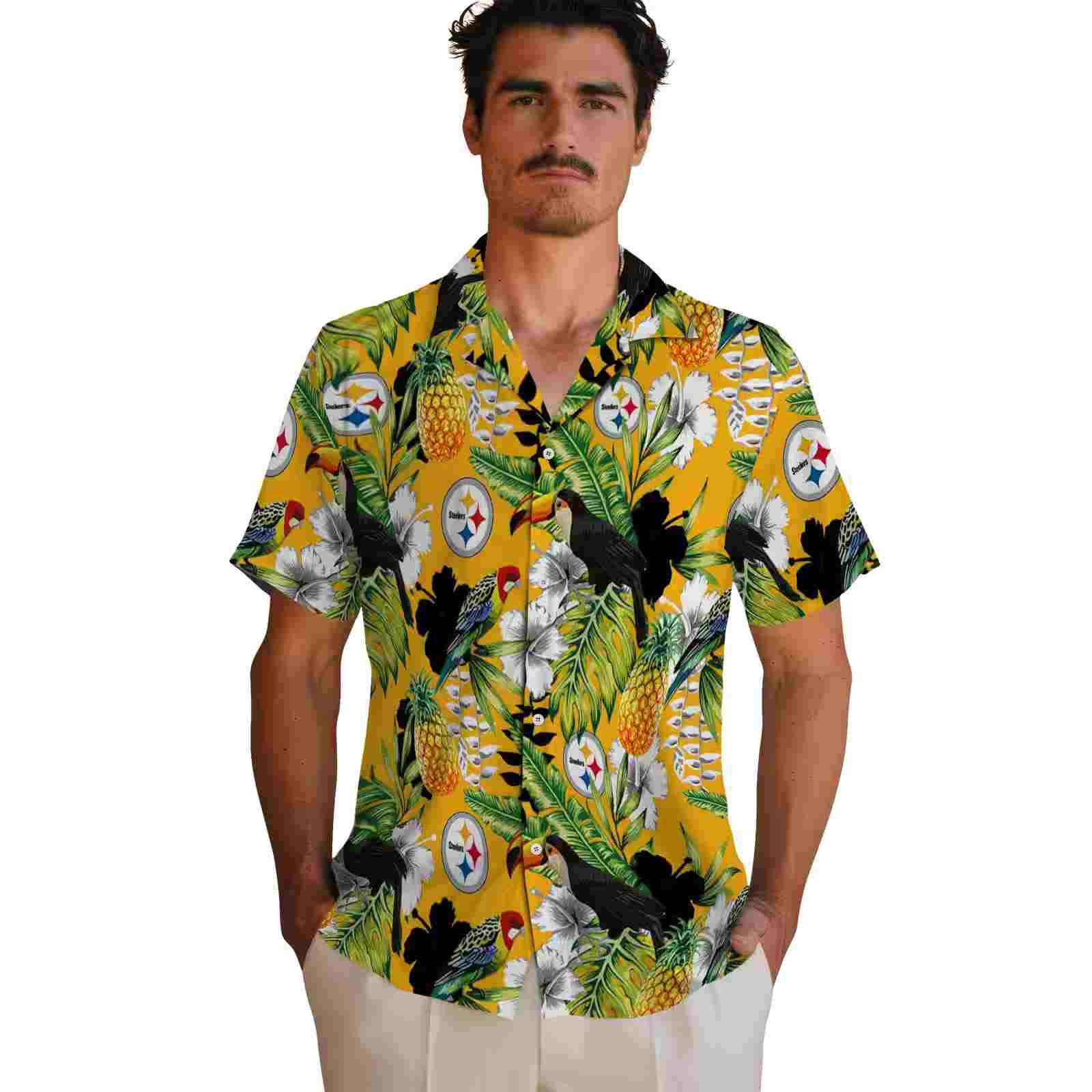 personalized pittsburgh steelers tropical toucan gold green hawaiian shirt fashion forward