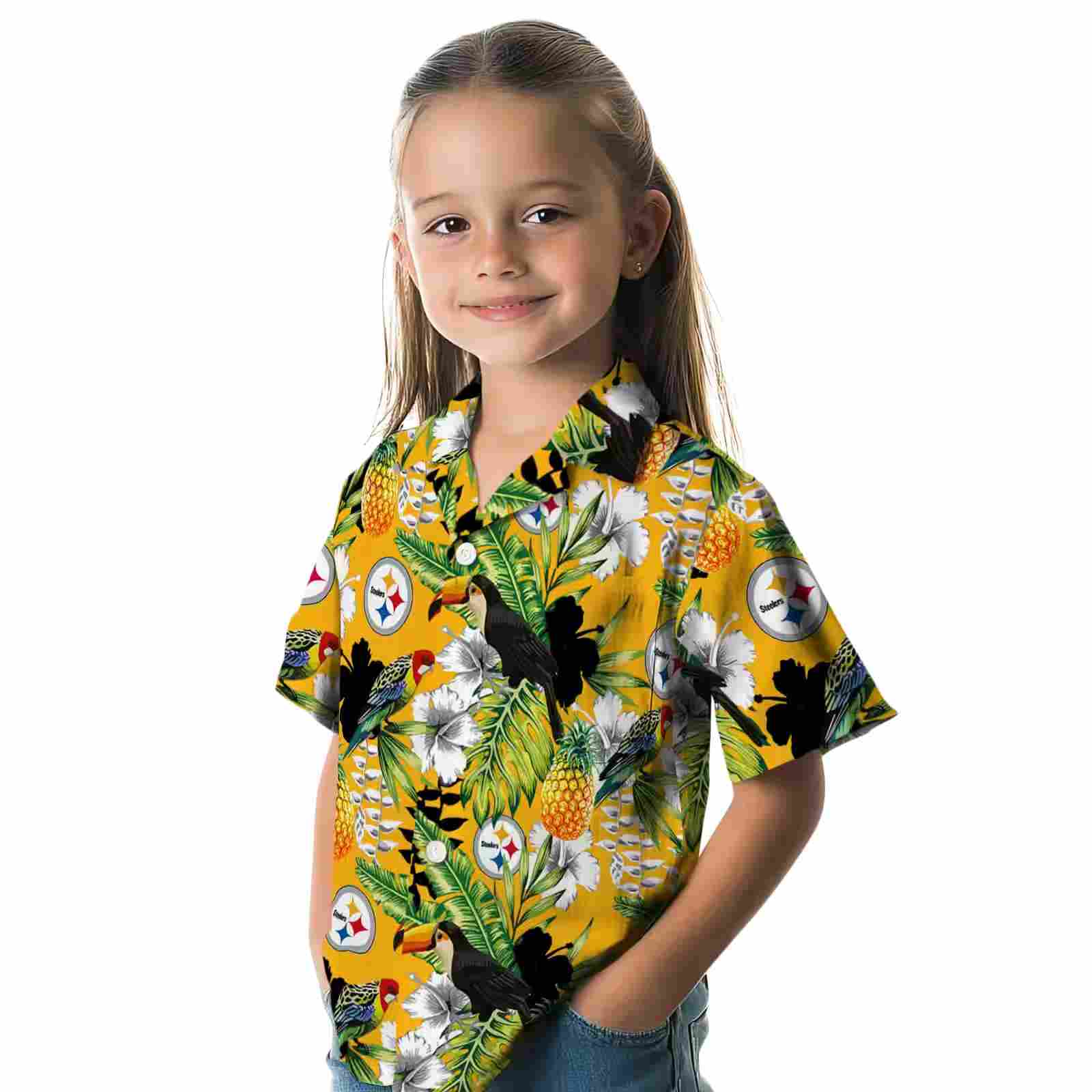 personalized pittsburgh steelers tropical toucan gold green hawaiian shirt premium grade