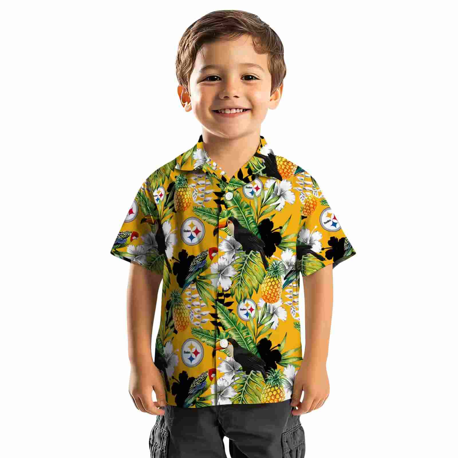 personalized pittsburgh steelers tropical toucan gold green hawaiian shirt top rated