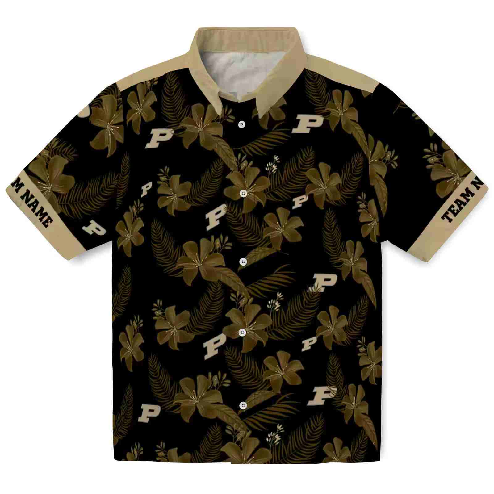 Personalized Purdue Boilermakers Botanical Print Black Hawaiian Shirt