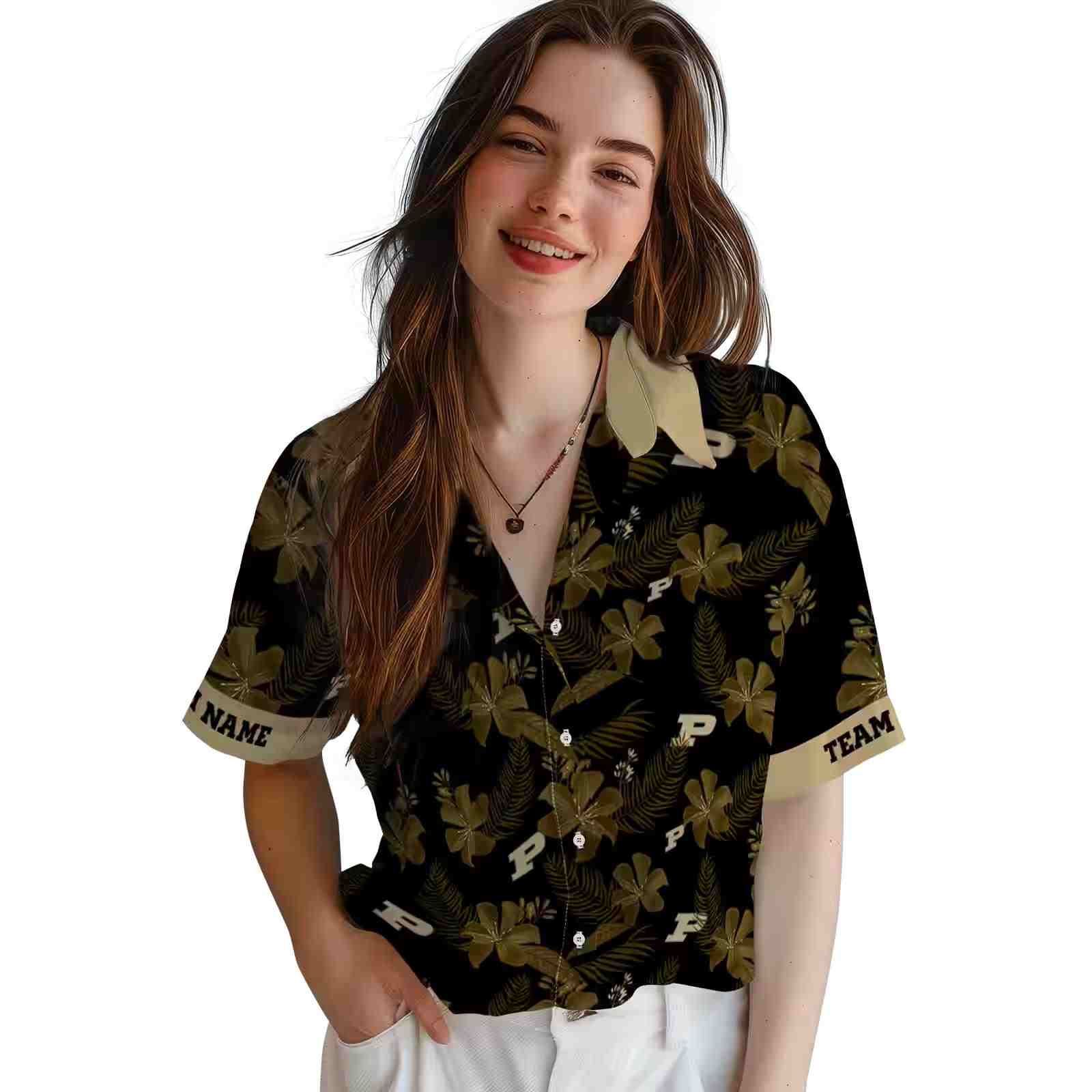 personalized purdue boilermakers botanical print black hawaiian shirt latest model