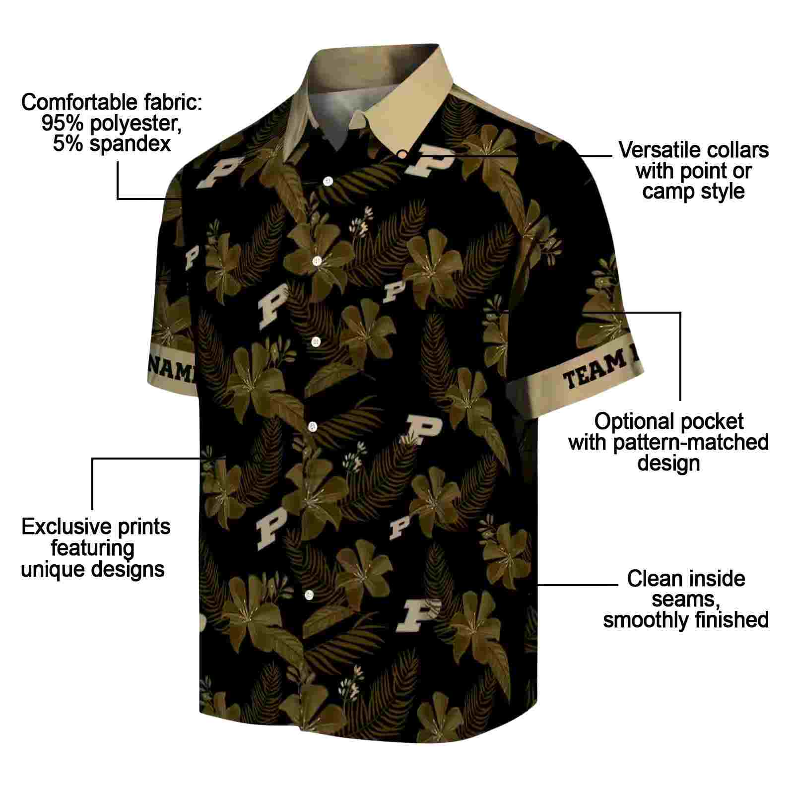 personalized purdue boilermakers botanical print black hawaiian shirt new arrival