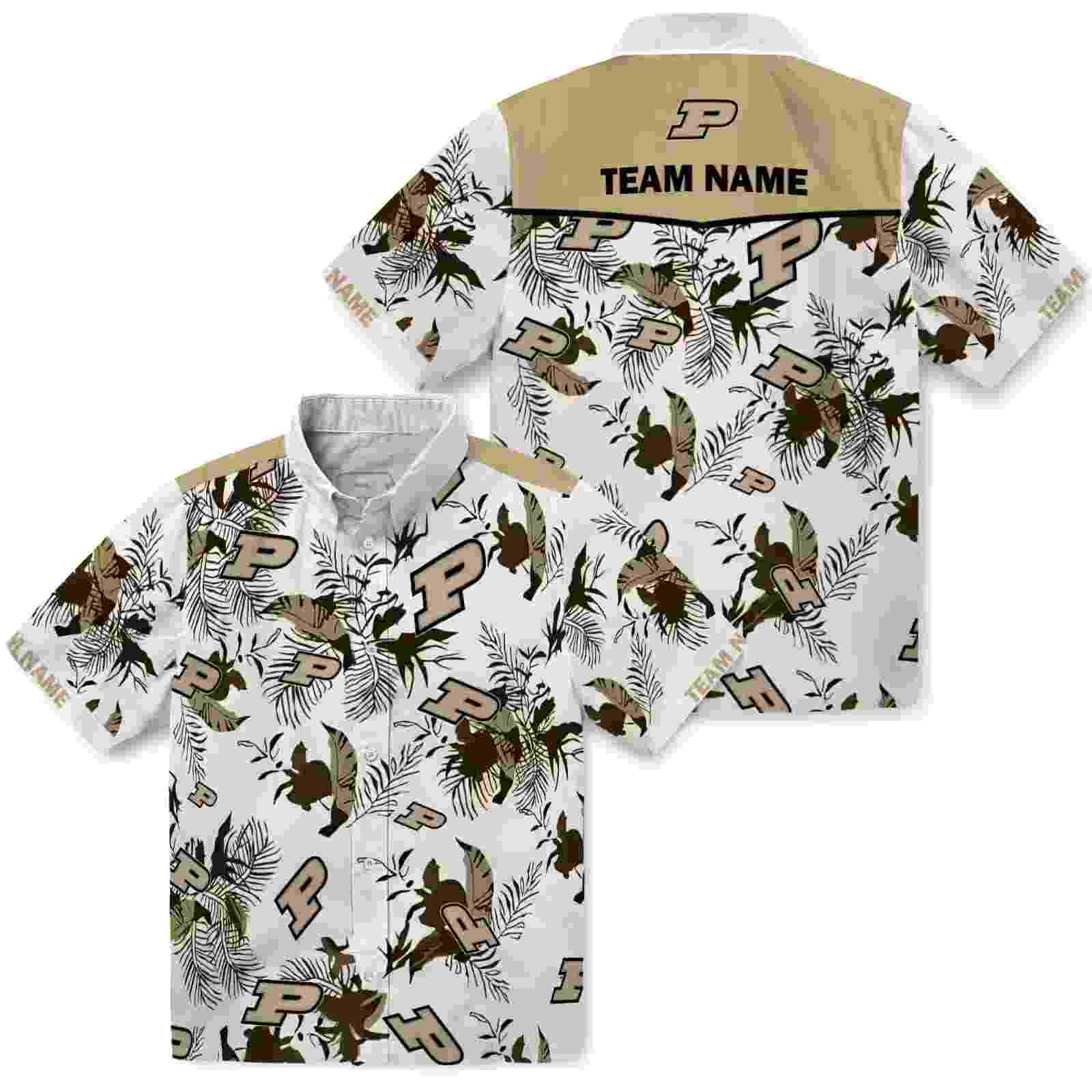 personalized purdue boilermakers botanical theme gold white hawaiian shirt high quality