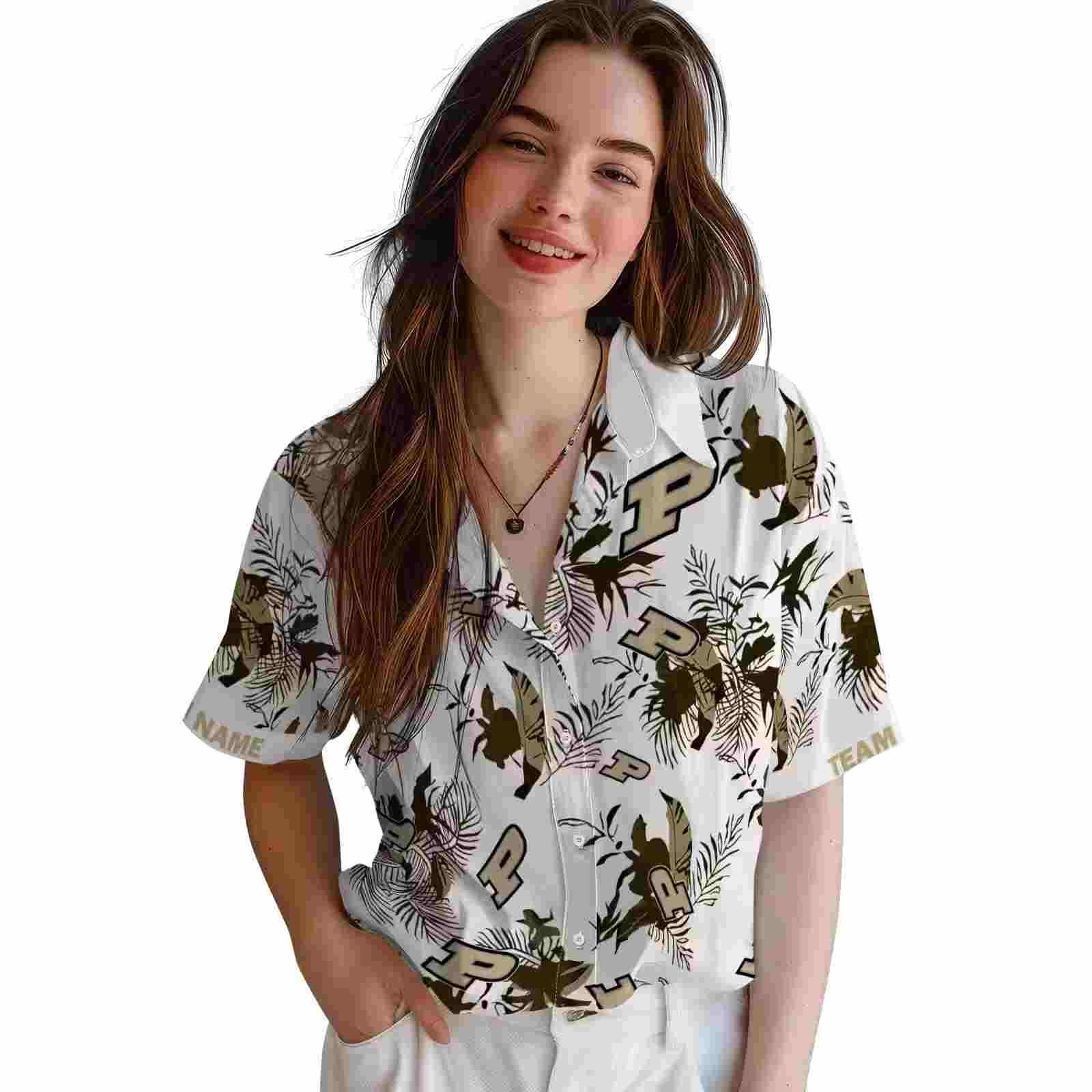 personalized purdue boilermakers botanical theme gold white hawaiian shirt latest model