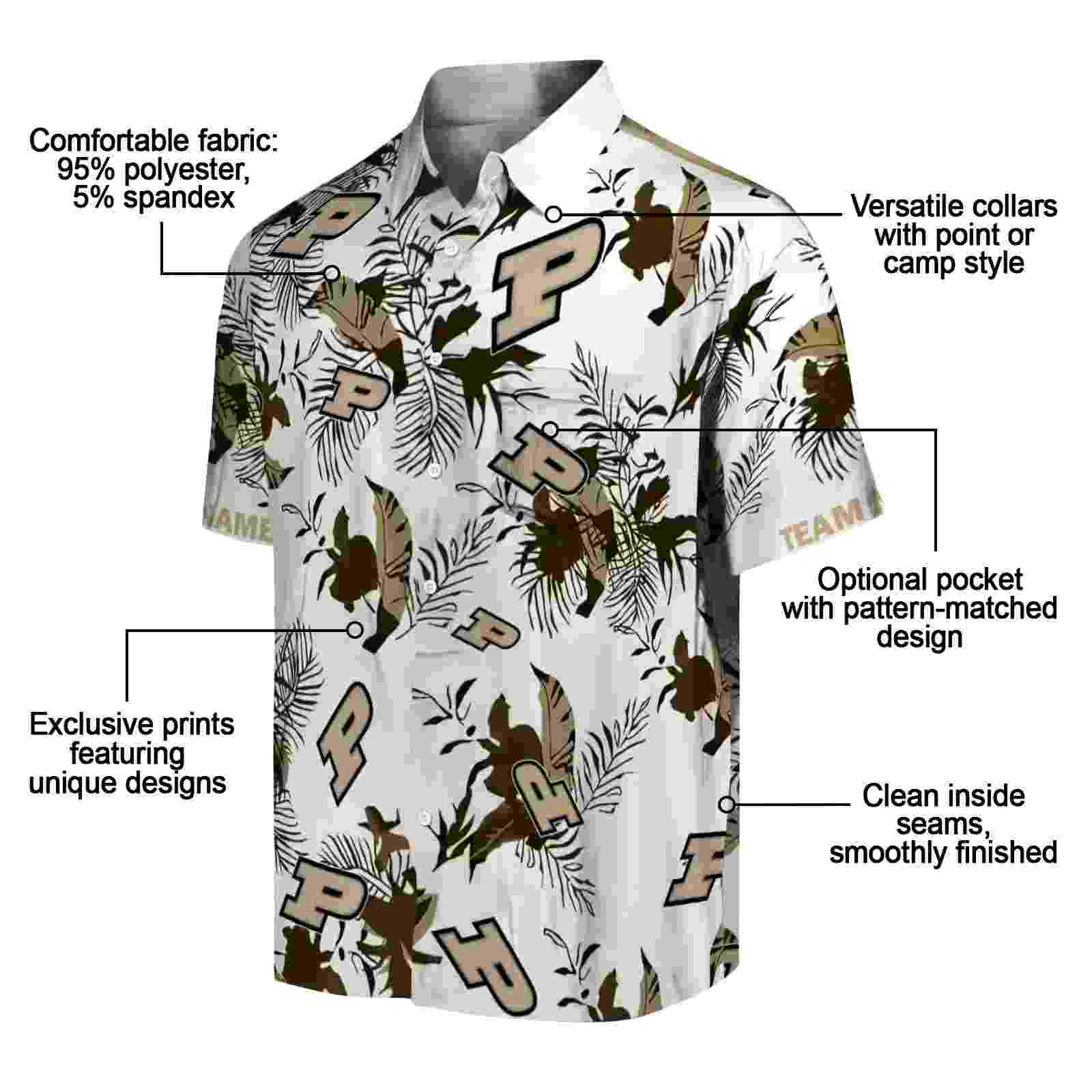 personalized purdue boilermakers botanical theme gold white hawaiian shirt new arrival