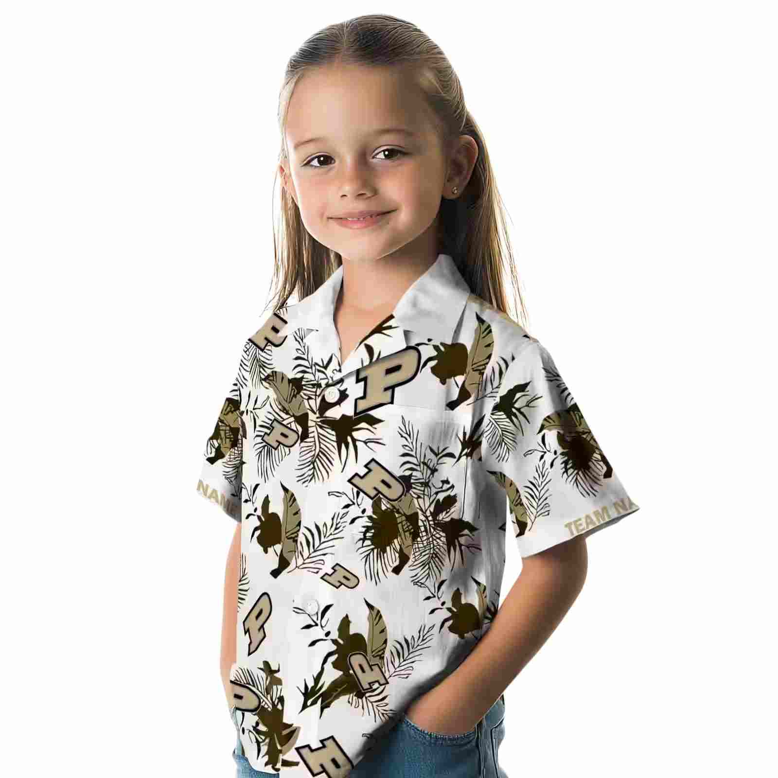 personalized purdue boilermakers botanical theme gold white hawaiian shirt premium grade