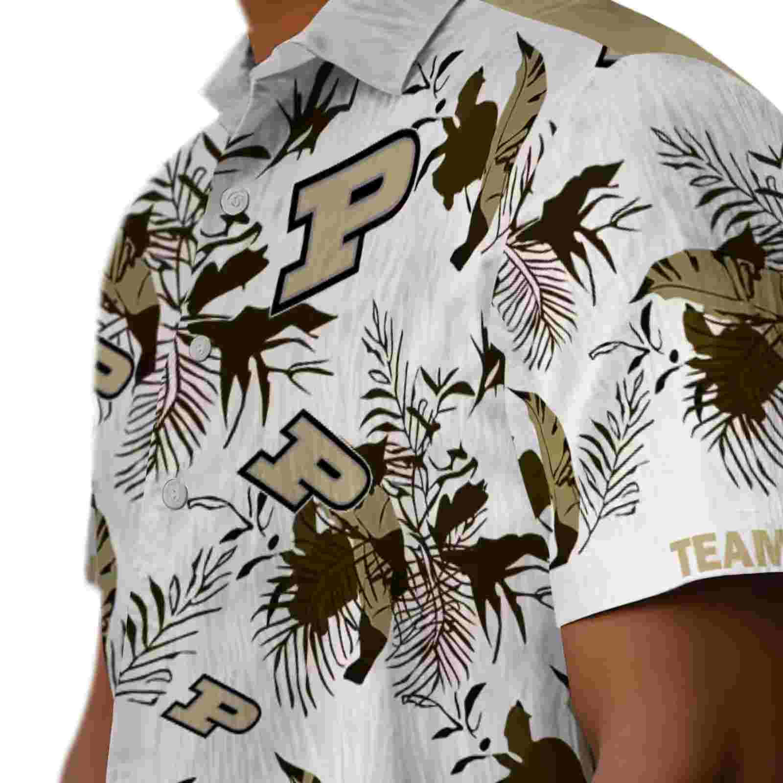 personalized purdue boilermakers botanical theme gold white hawaiian shirt trendy