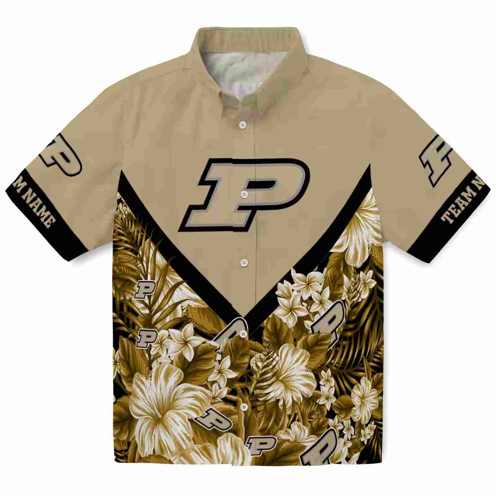 Personalized Purdue Boilermakers Floral Chevron Gold Hawaiian Shirt