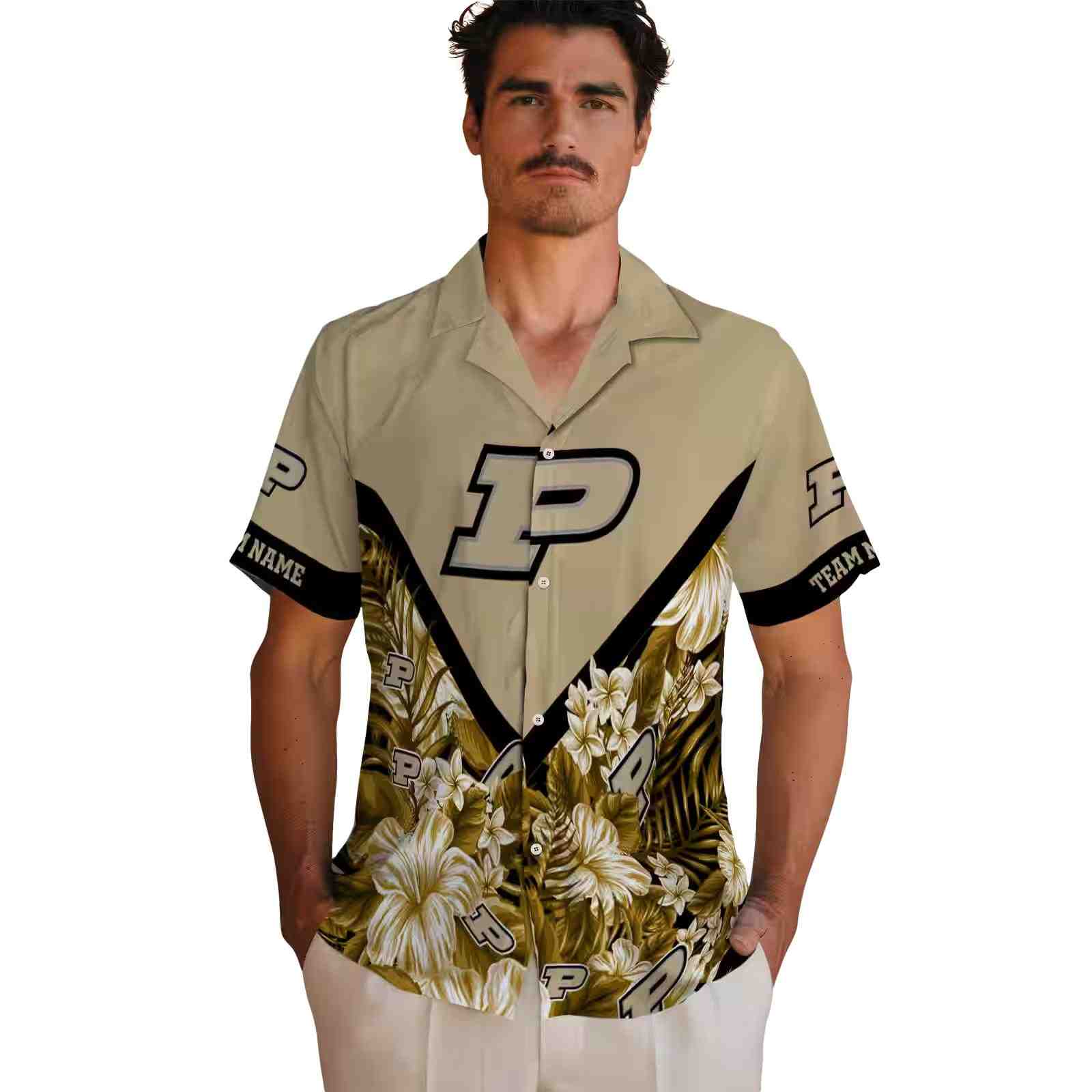 personalized purdue boilermakers floral chevron gold hawaiian shirt fashion forward