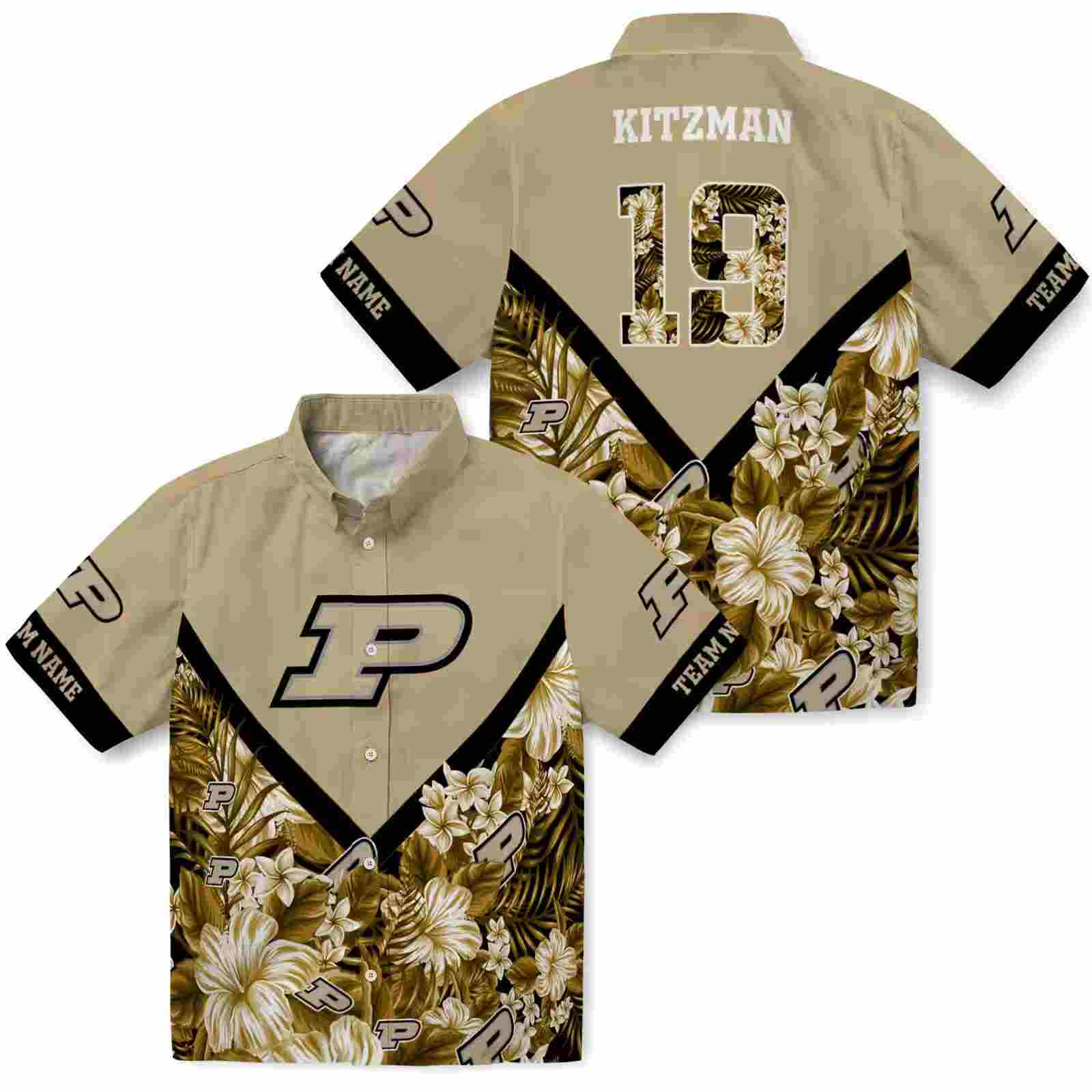 personalized purdue boilermakers floral chevron gold hawaiian shirt high quality