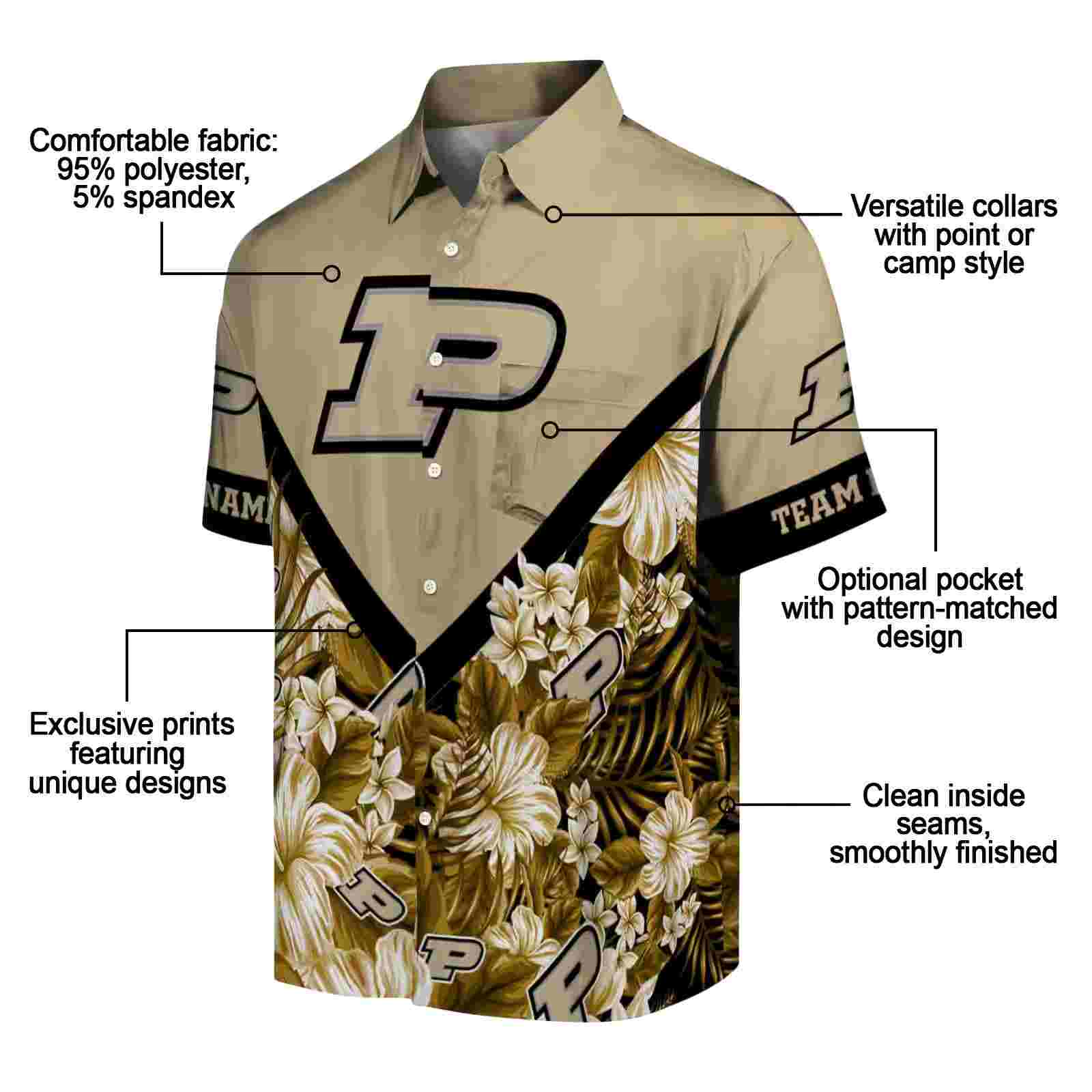 personalized purdue boilermakers floral chevron gold hawaiian shirt new arrival