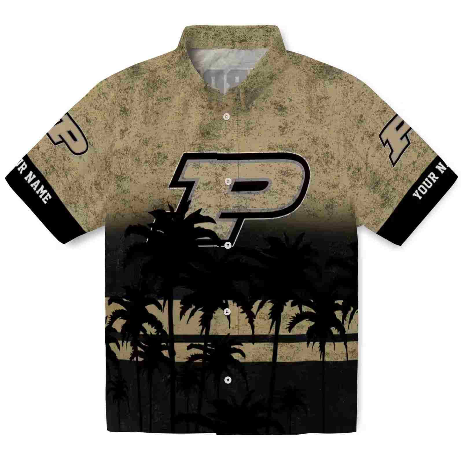 Personalized Purdue Boilermakers Sunset Pattern Gold Black Hawaiian Shirt