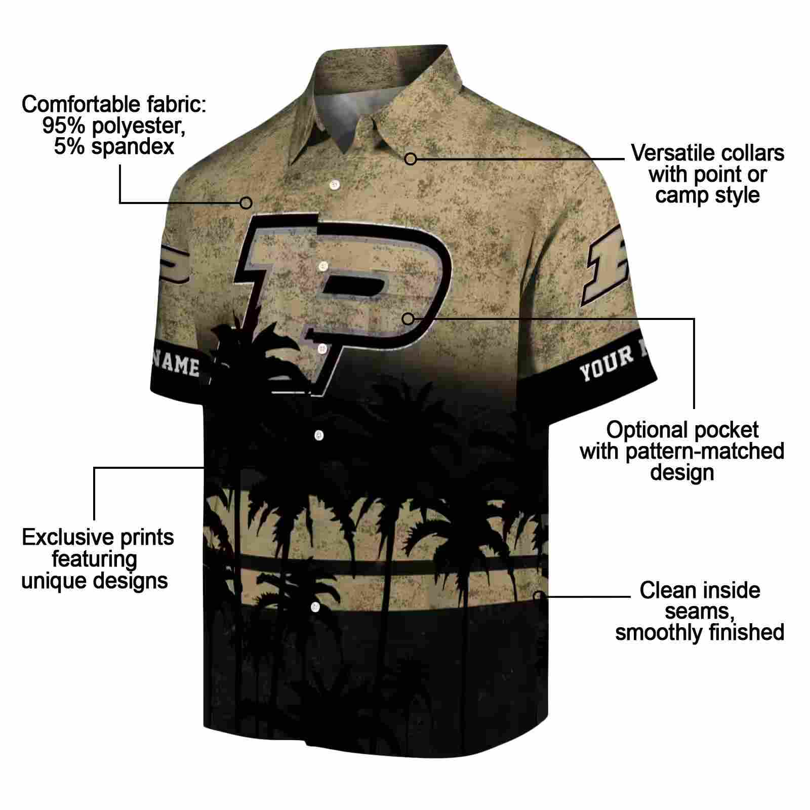 personalized purdue boilermakers sunset pattern gold black hawaiian shirt new arrival