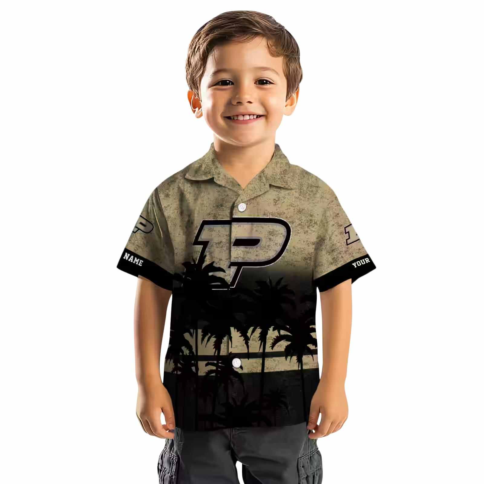 personalized purdue boilermakers sunset pattern gold black hawaiian shirt top rated