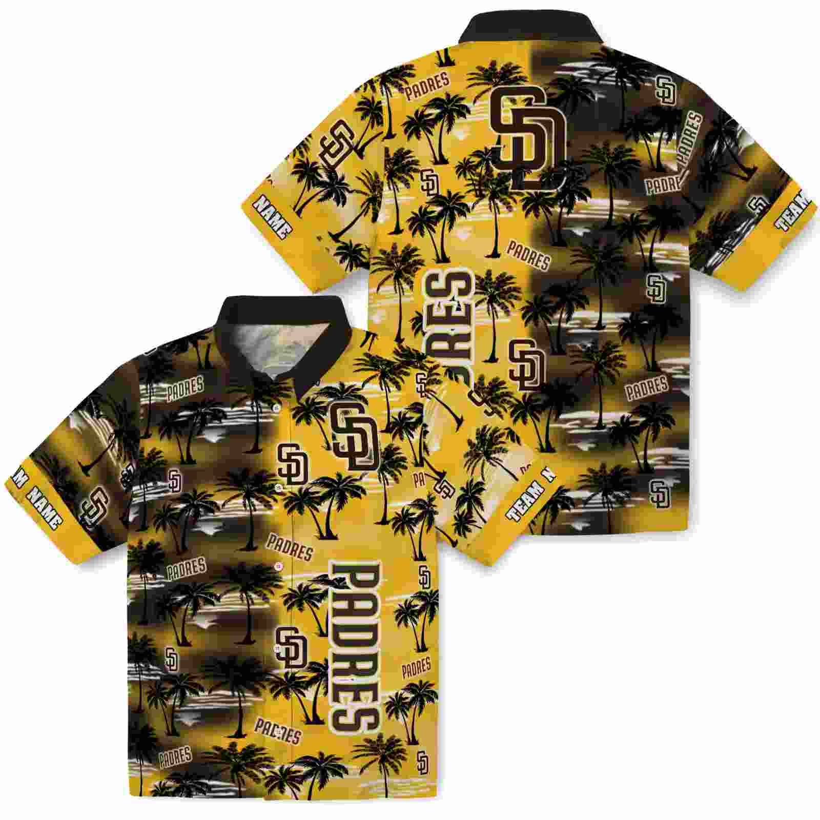 personalized san diego padres palm silhouettes brown hawaiian shirt high quality