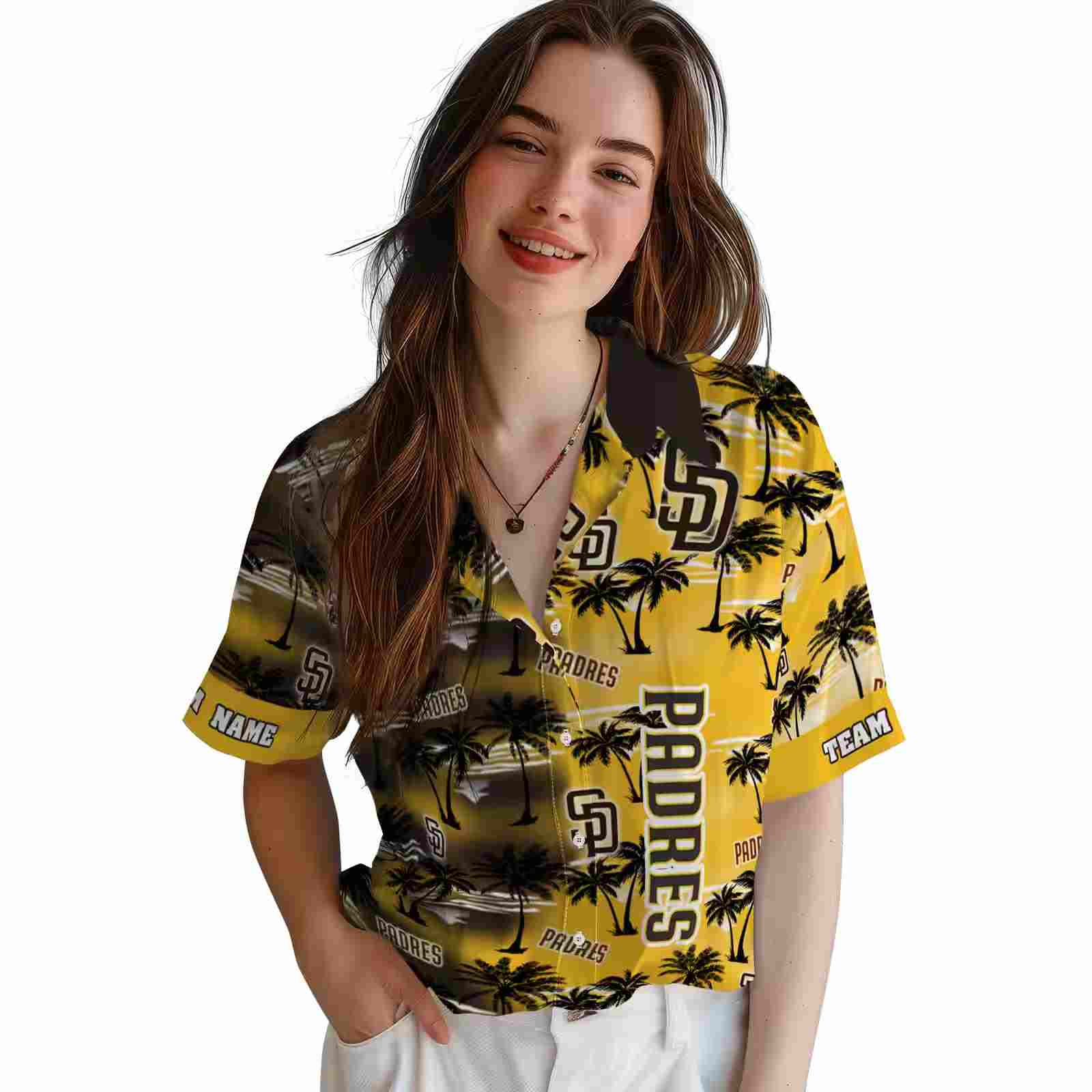 personalized san diego padres palm silhouettes brown hawaiian shirt latest model