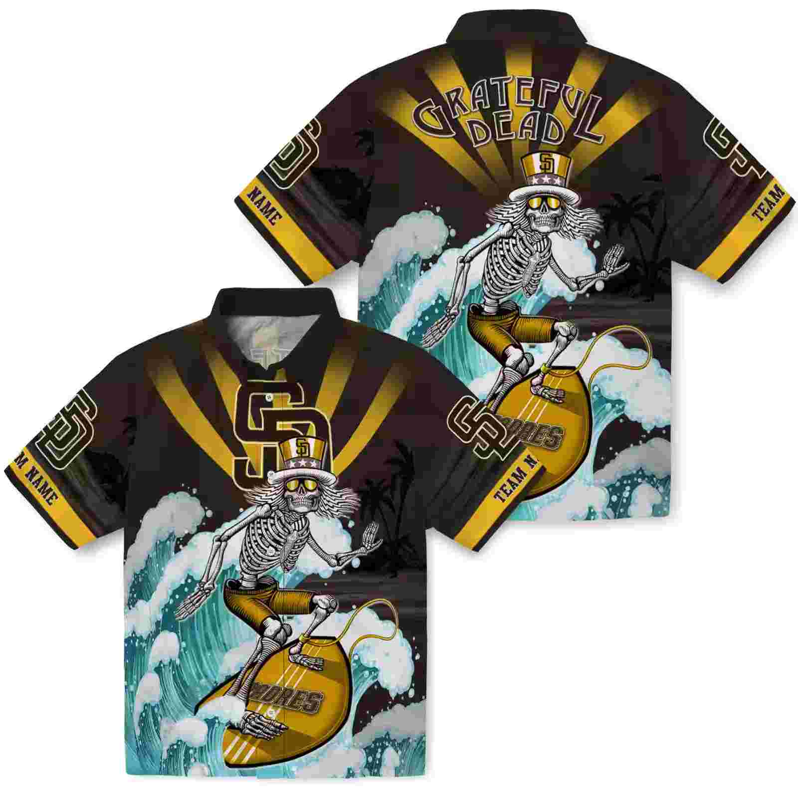 personalized san diego padres surfing skeleton brown blue hawaiian shirt high quality