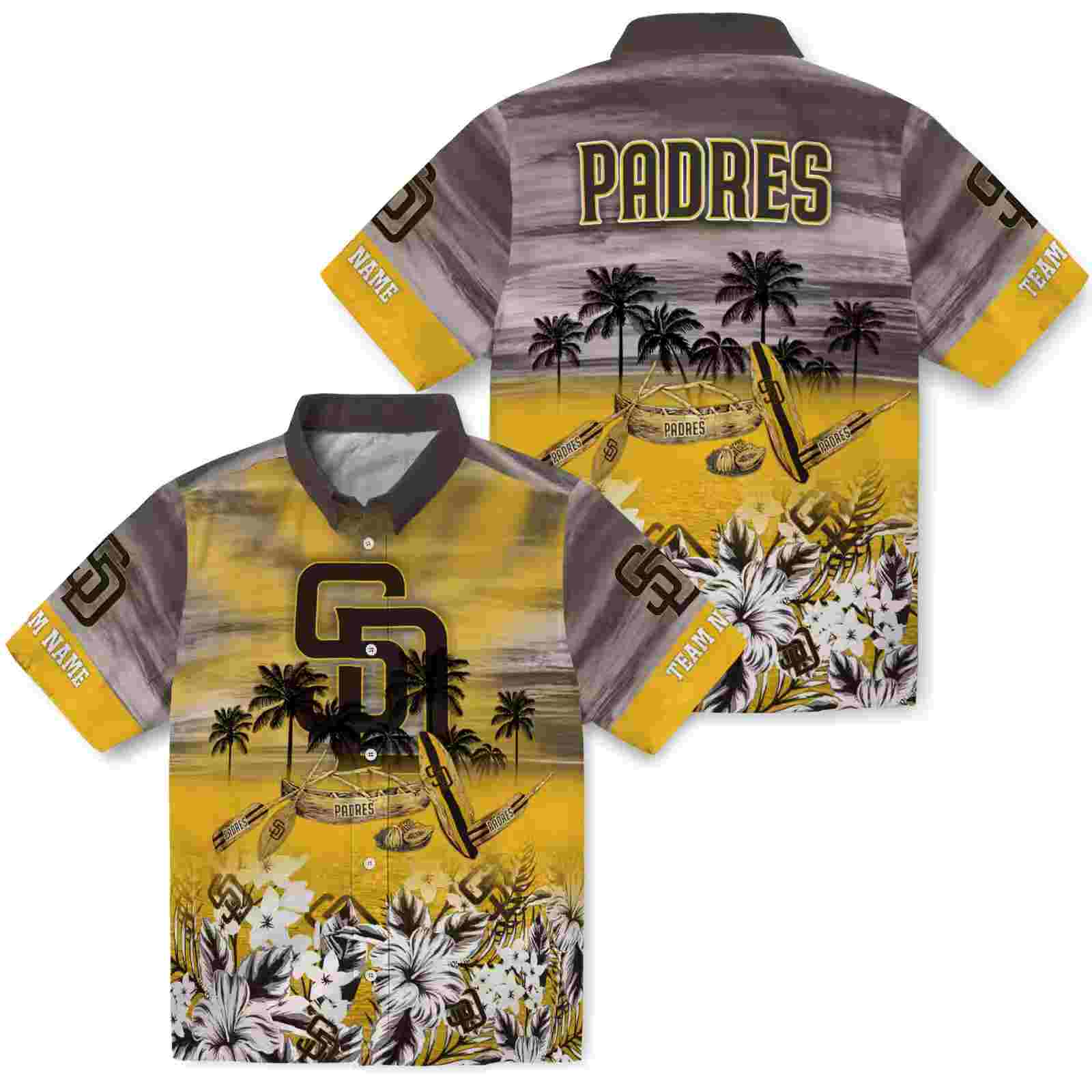 personalized san diego padres tropical canoe brown hawaiian shirt high quality