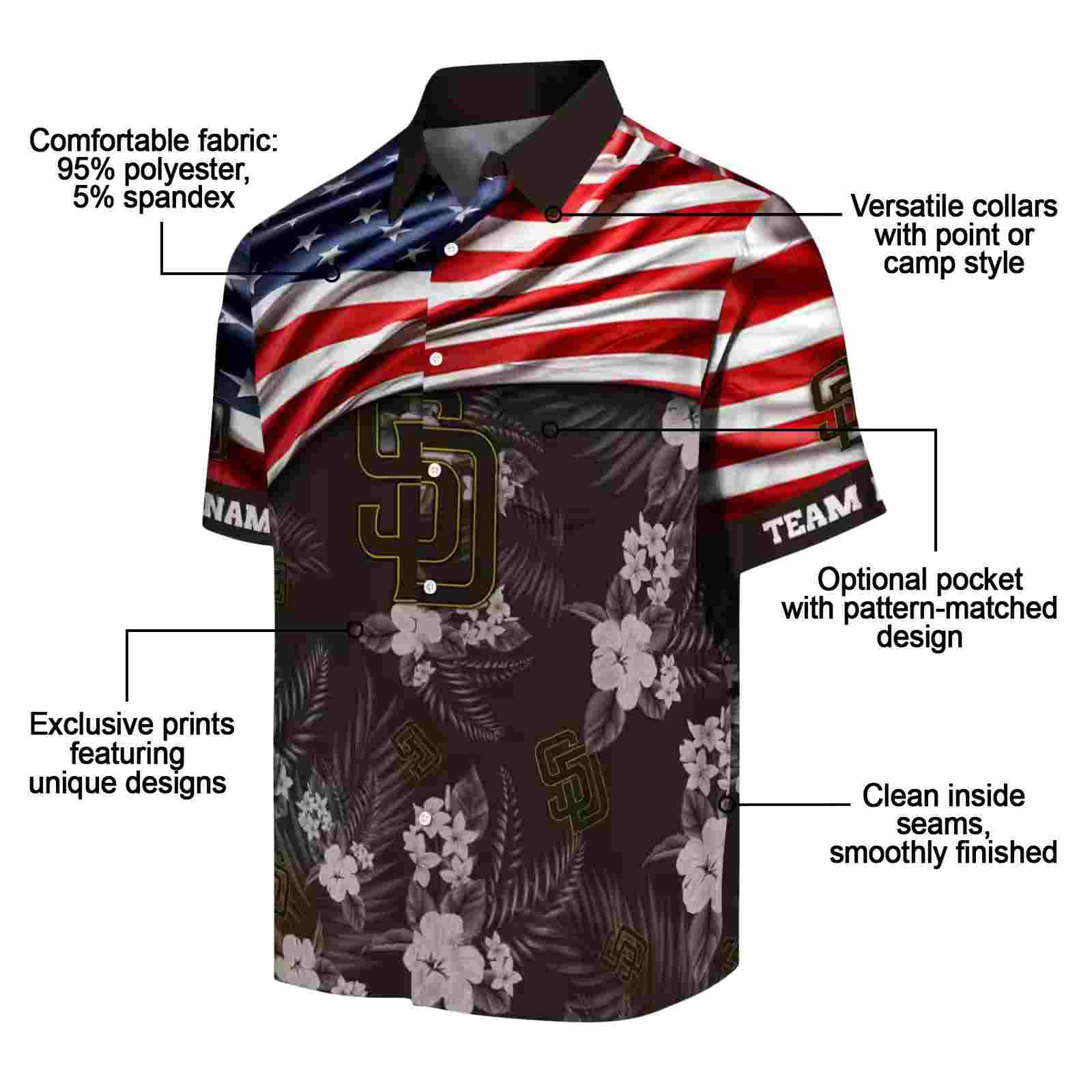 personalized san diego padres us flag hibiscus brown hawaiian shirt new arrival