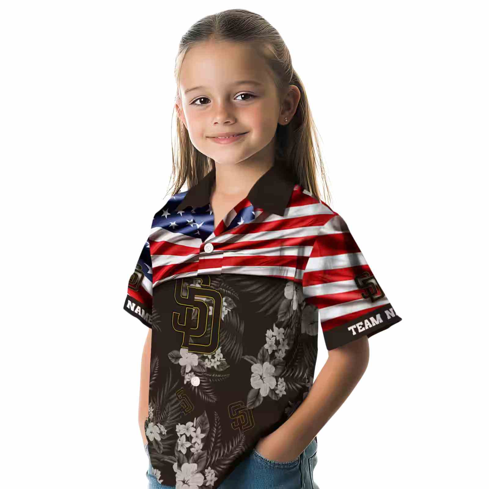 personalized san diego padres us flag hibiscus brown hawaiian shirt premium grade