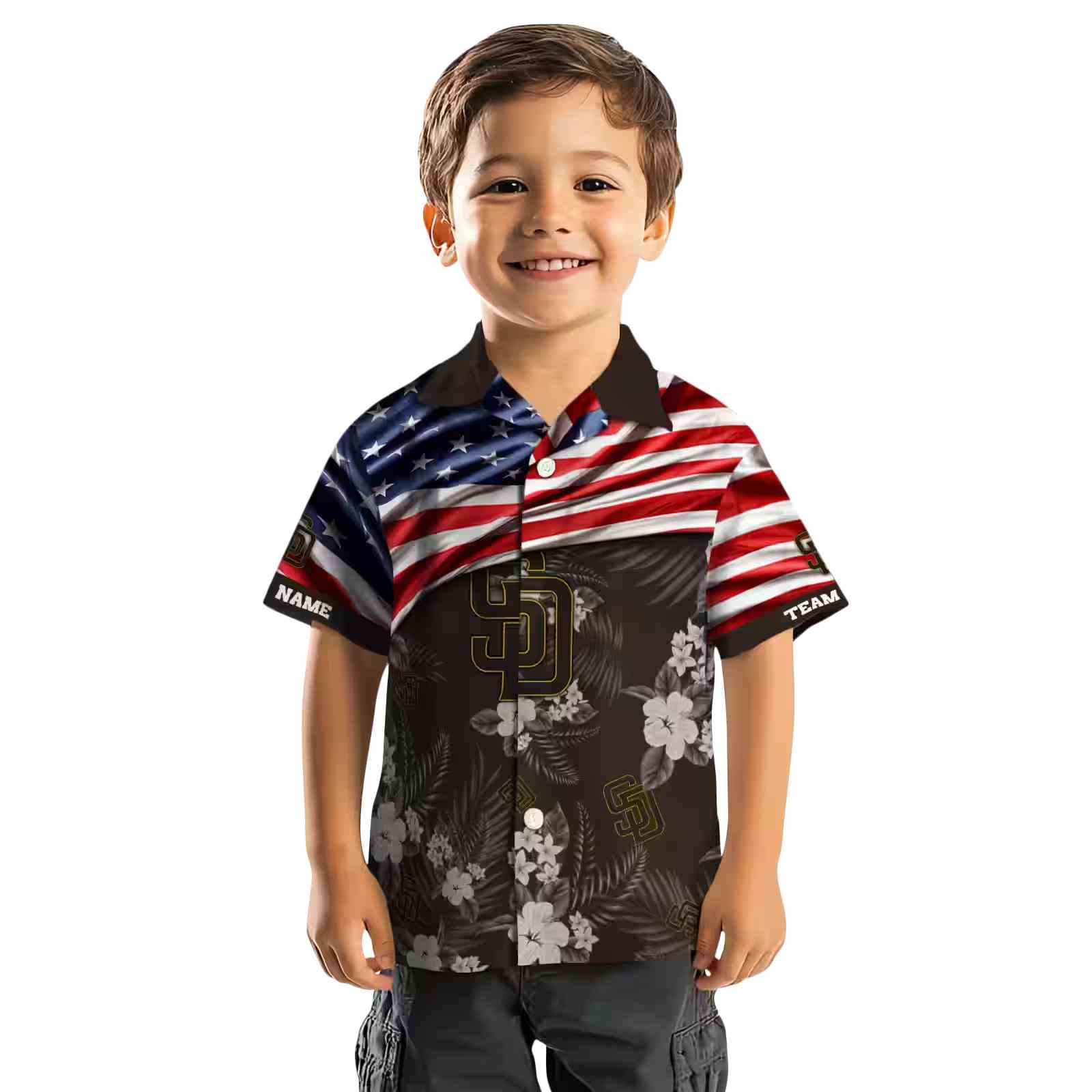 personalized san diego padres us flag hibiscus brown hawaiian shirt top rated