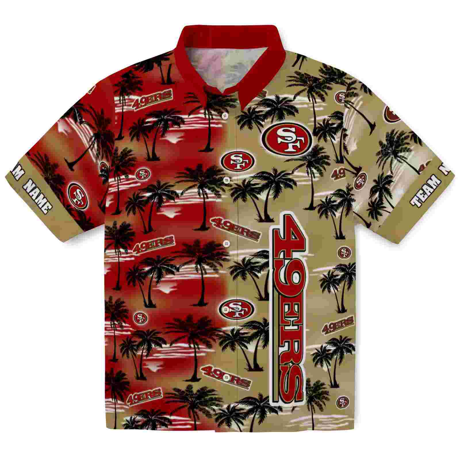 Personalized San Francisco 49ers Palm Silhouettes Red Hawaiian Shirt