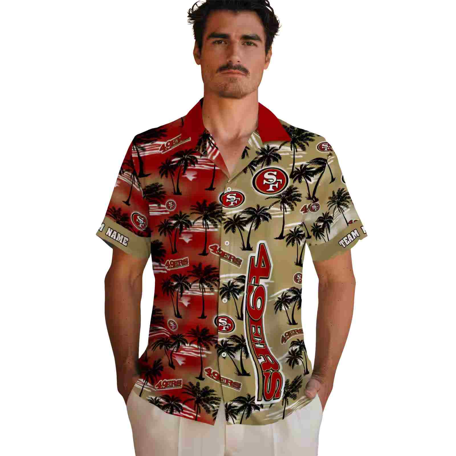 personalized san francisco 49ers palm silhouettes red hawaiian shirt fashion forward