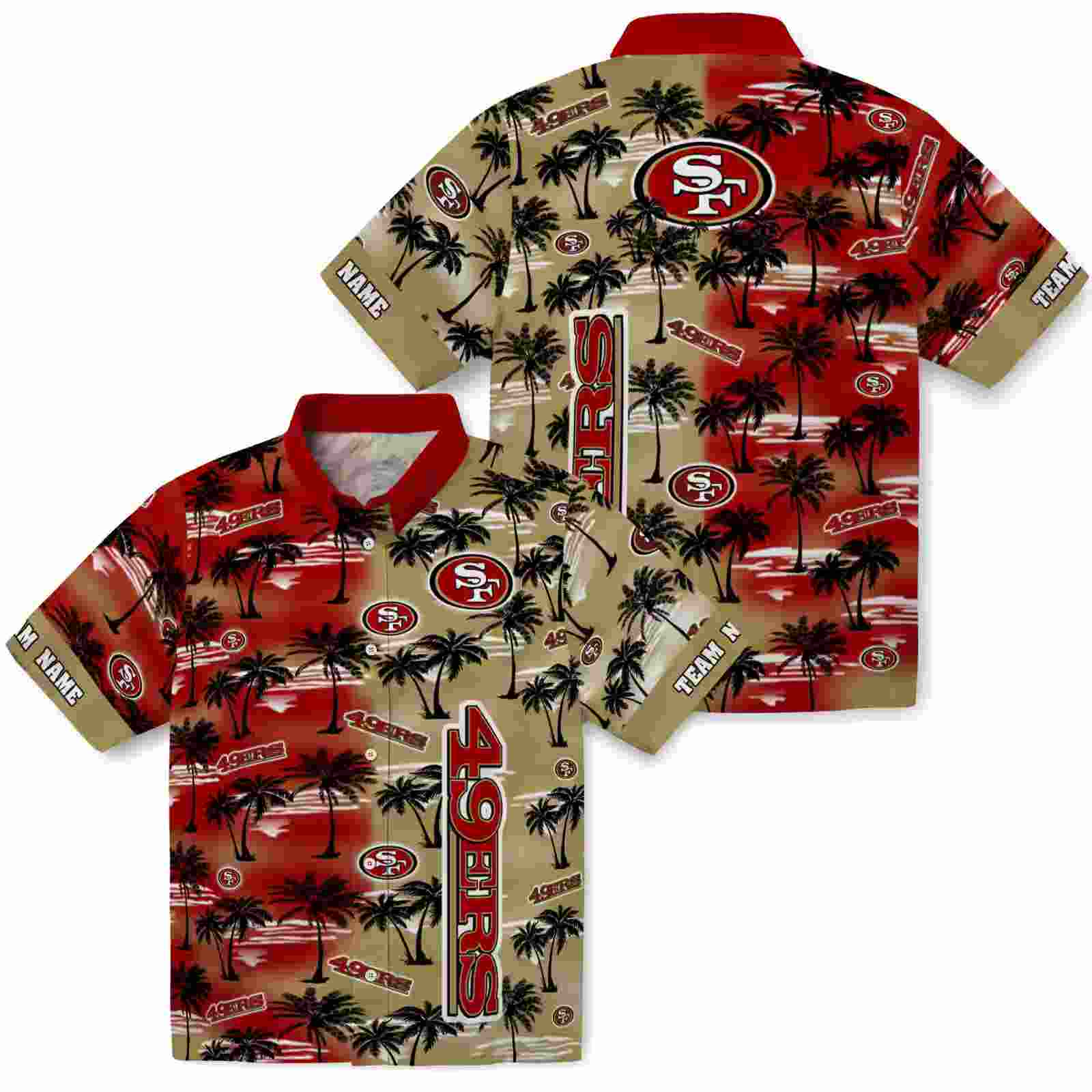 personalized san francisco 49ers palm silhouettes red hawaiian shirt high quality