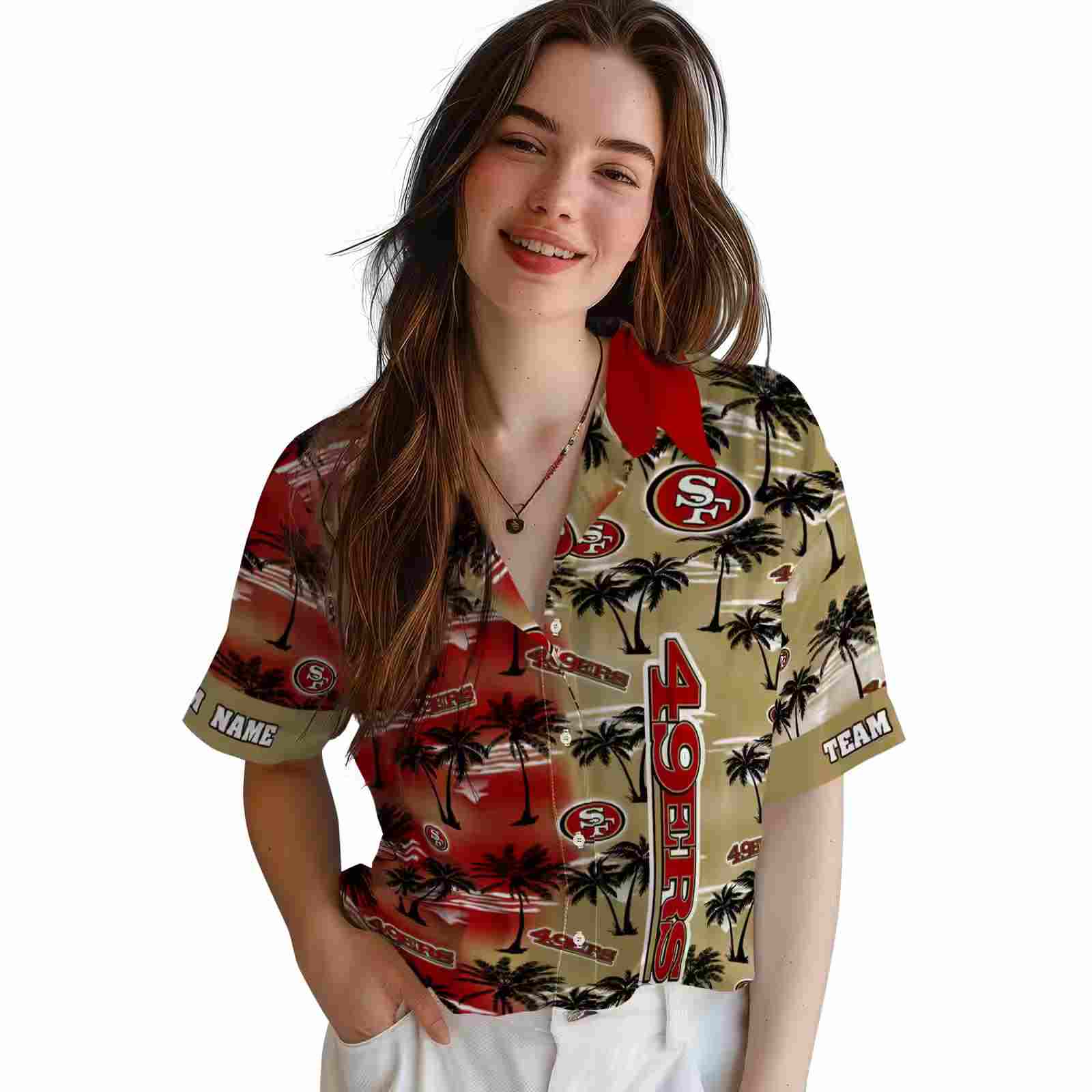 personalized san francisco 49ers palm silhouettes red hawaiian shirt latest model