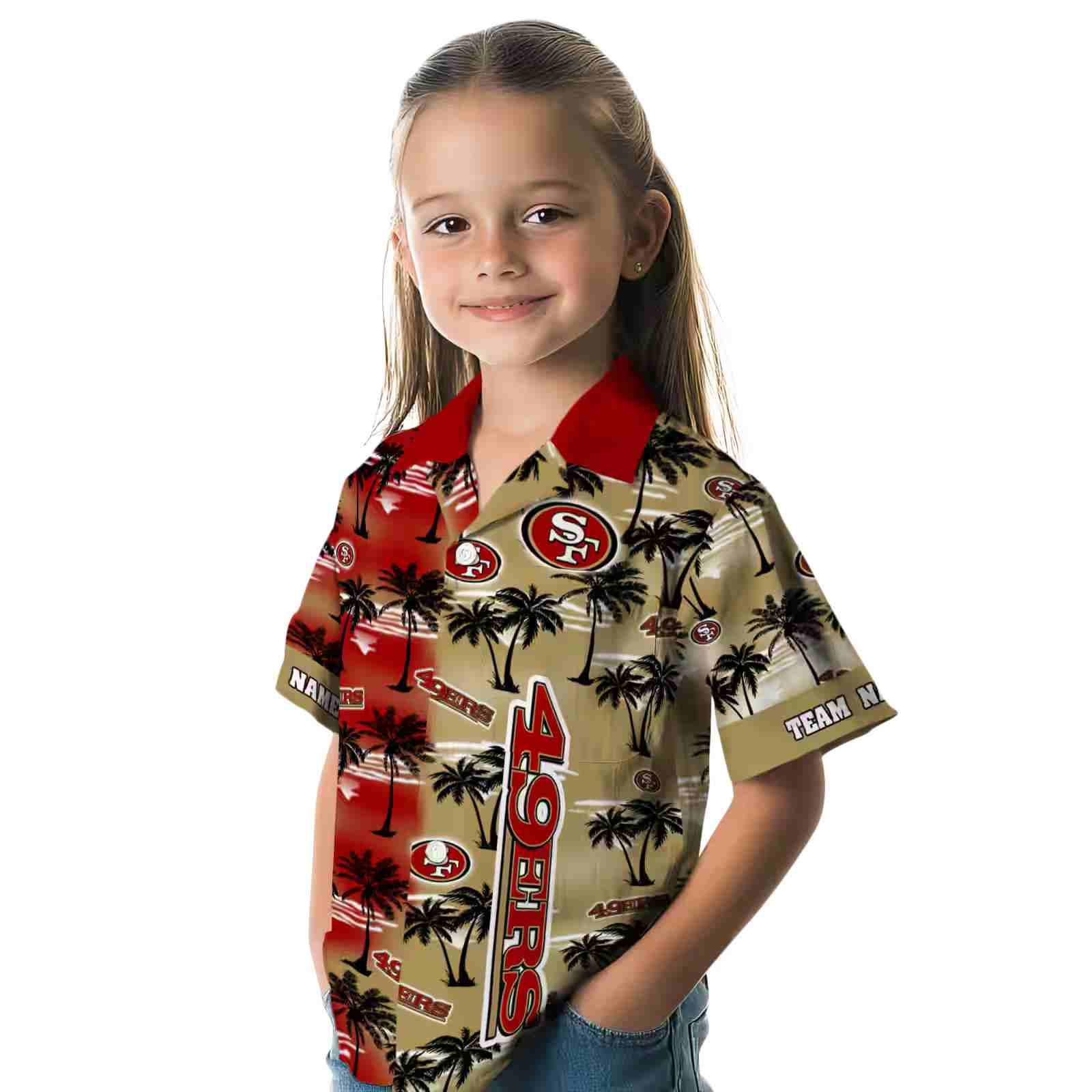 personalized san francisco 49ers palm silhouettes red hawaiian shirt premium grade