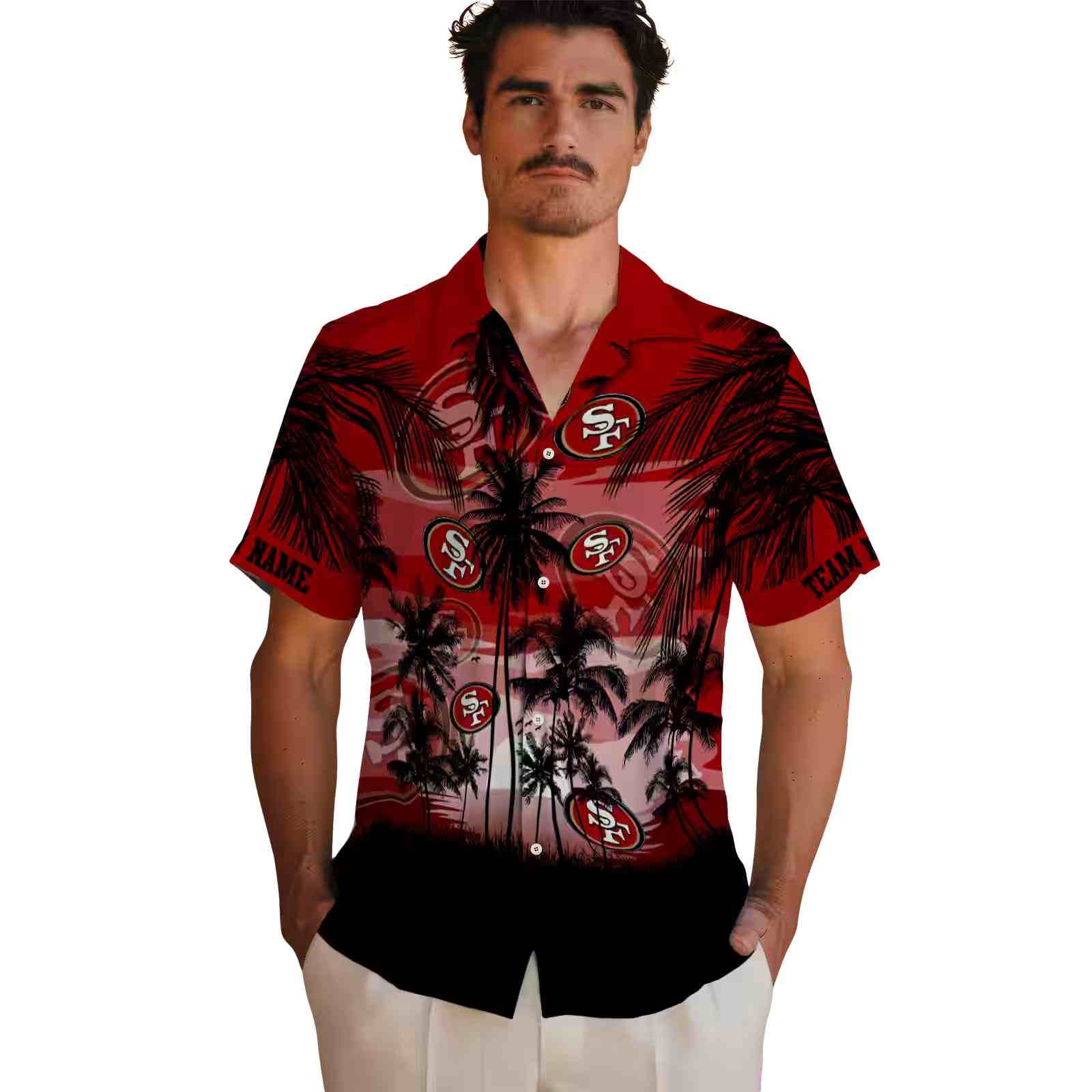 personalized san francisco 49ers sunset scene red black hawaiian shirt fashion forward