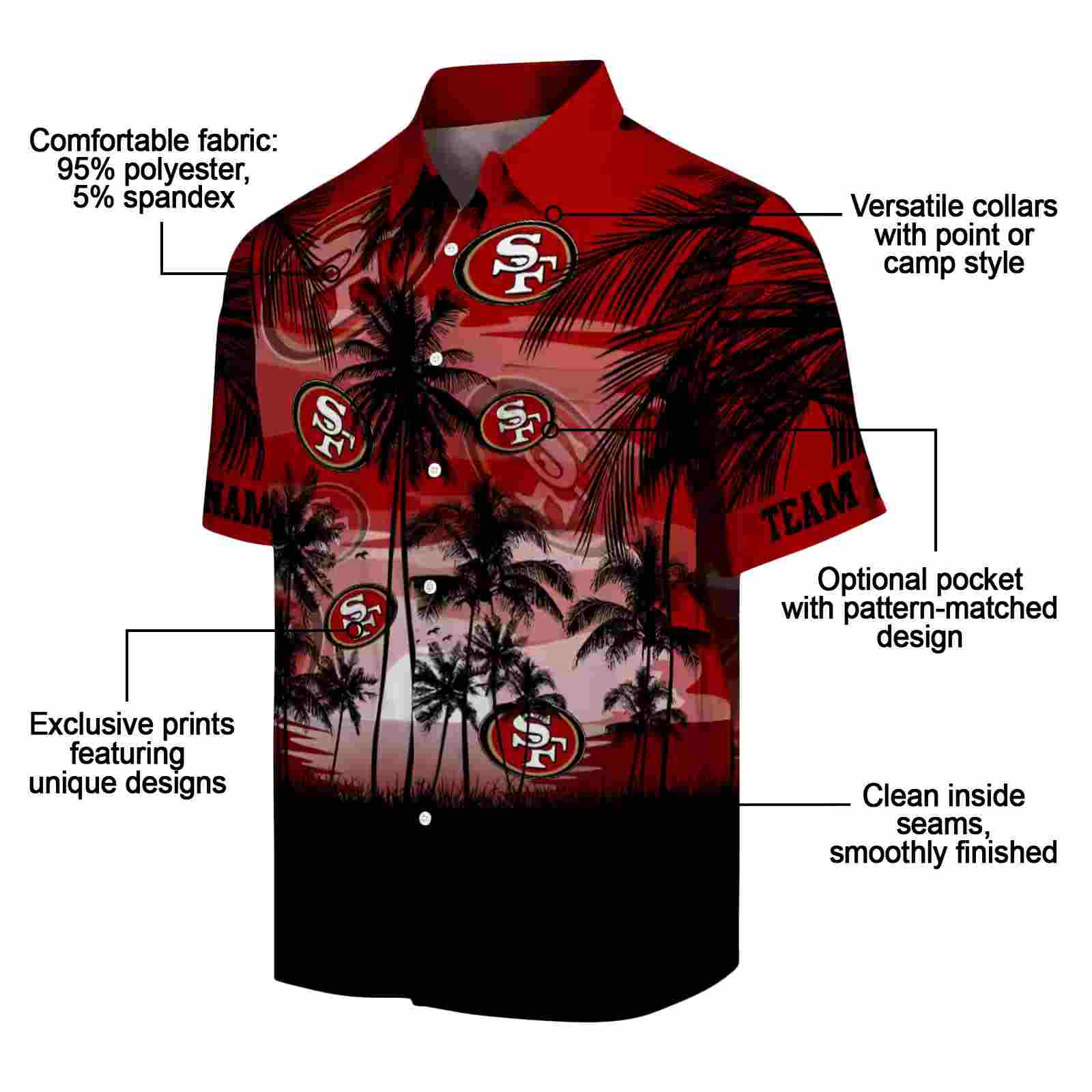 personalized san francisco 49ers sunset scene red black hawaiian shirt new arrival