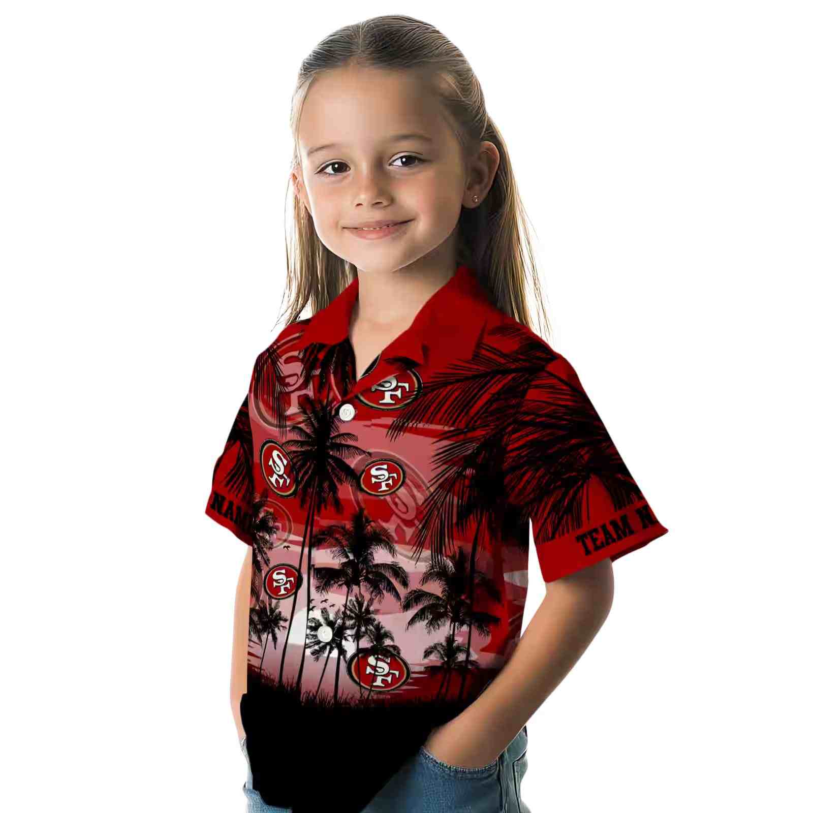 personalized san francisco 49ers sunset scene red black hawaiian shirt premium grade