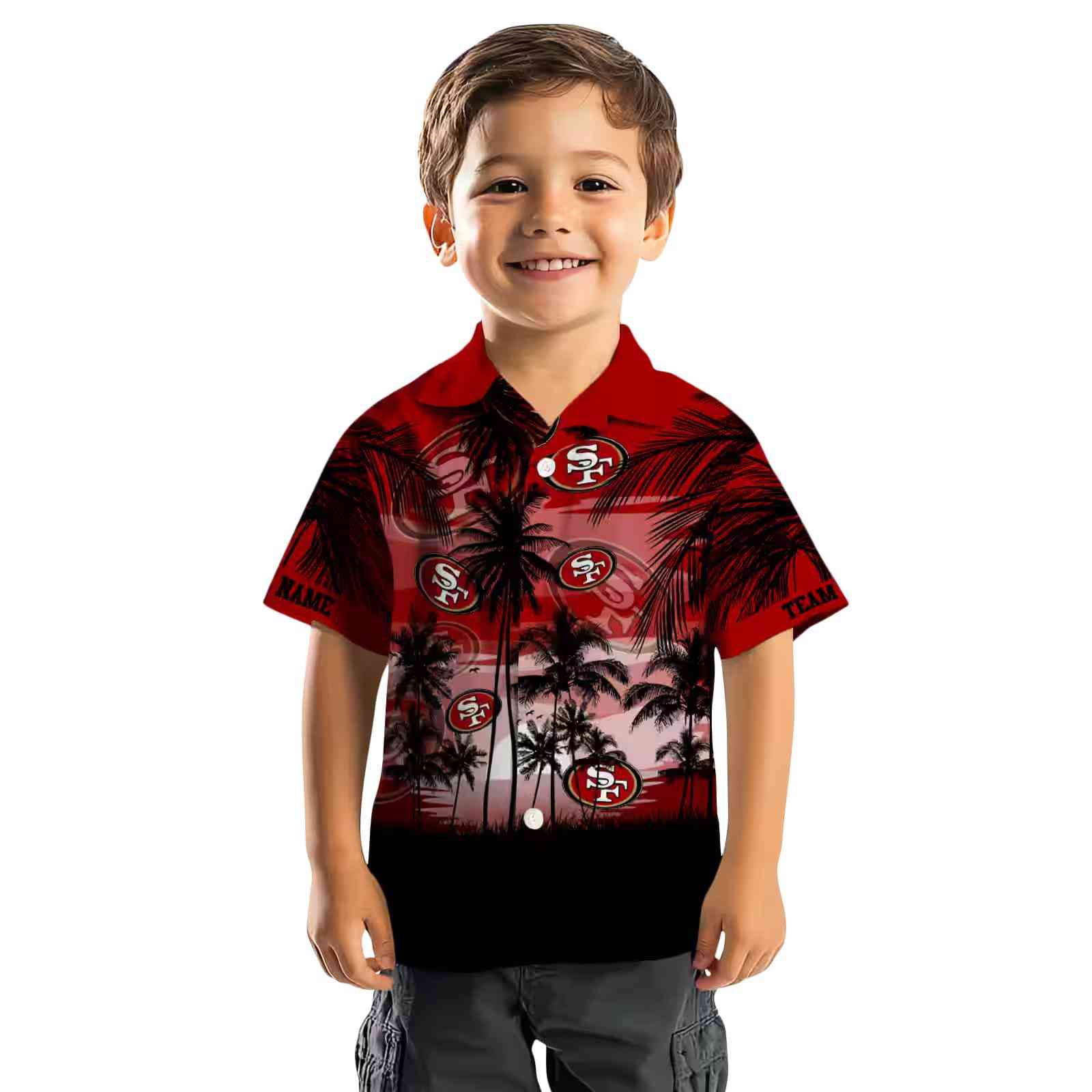 personalized san francisco 49ers sunset scene red black hawaiian shirt top rated