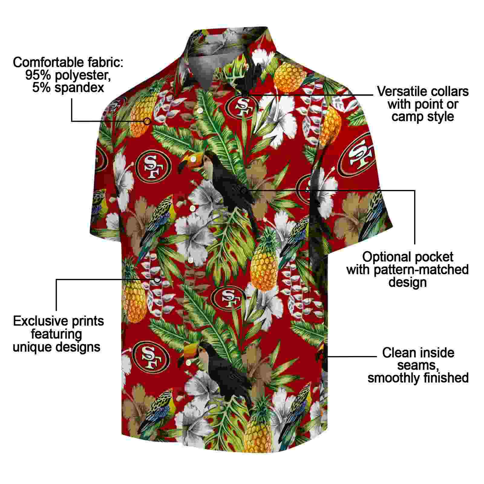 personalized san francisco 49ers tropical toucan red green hawaiian shirt new arrival