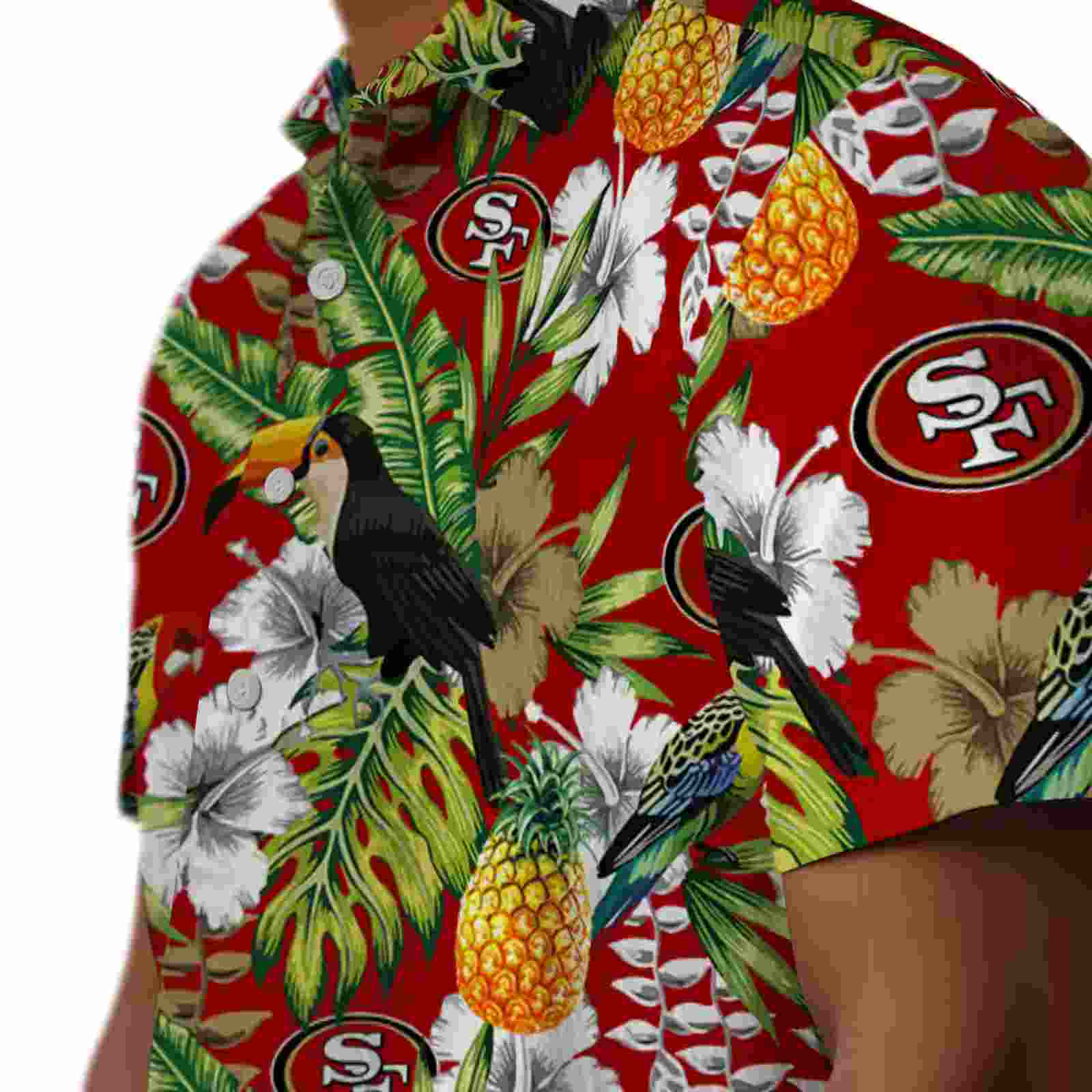 personalized san francisco 49ers tropical toucan red green hawaiian shirt trendy