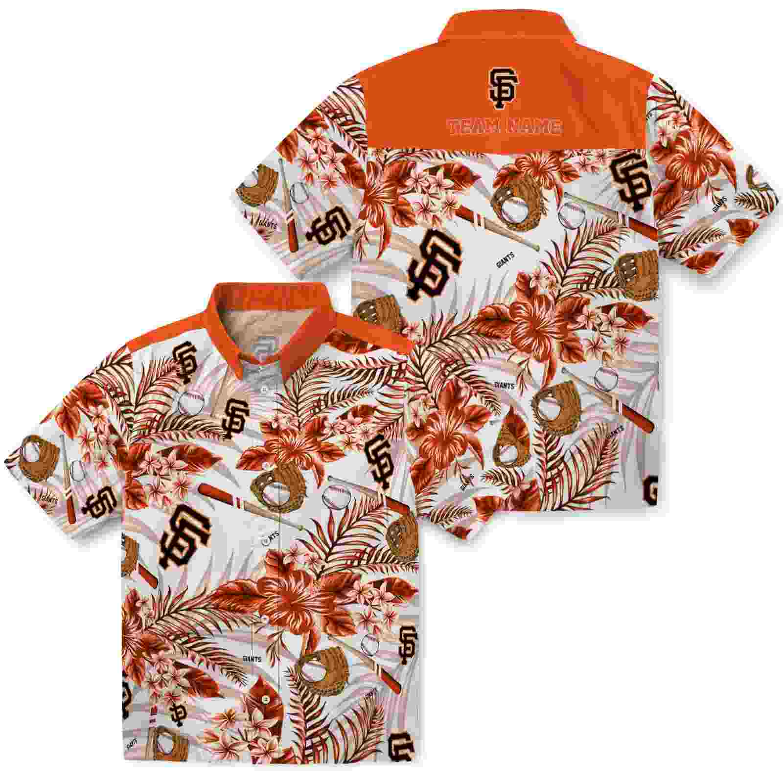 personalized san francisco giants floral baseball orange white hawaiian shirt high quality