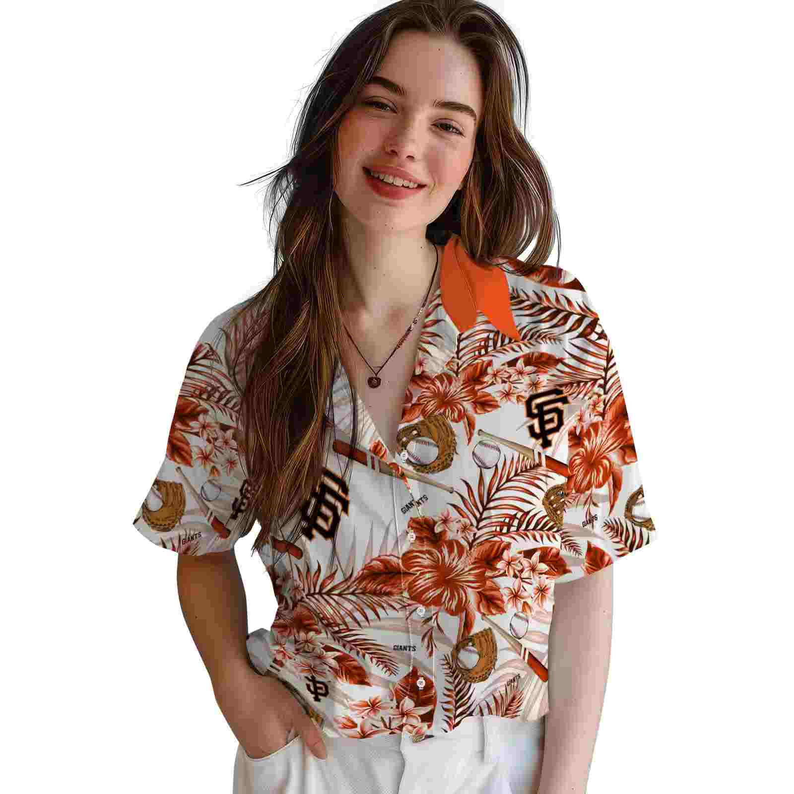 personalized san francisco giants floral baseball orange white hawaiian shirt latest model