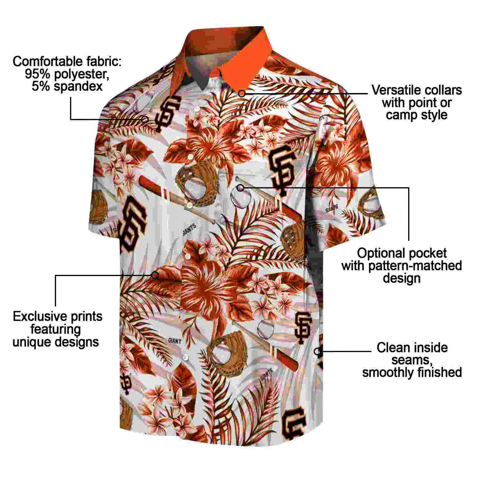 personalized san francisco giants floral baseball orange white hawaiian shirt new arrival