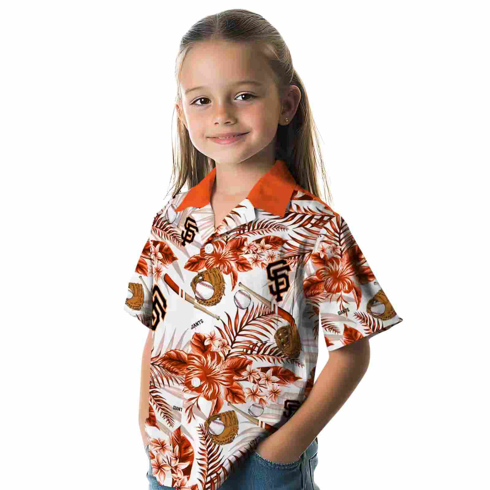 personalized san francisco giants floral baseball orange white hawaiian shirt premium grade