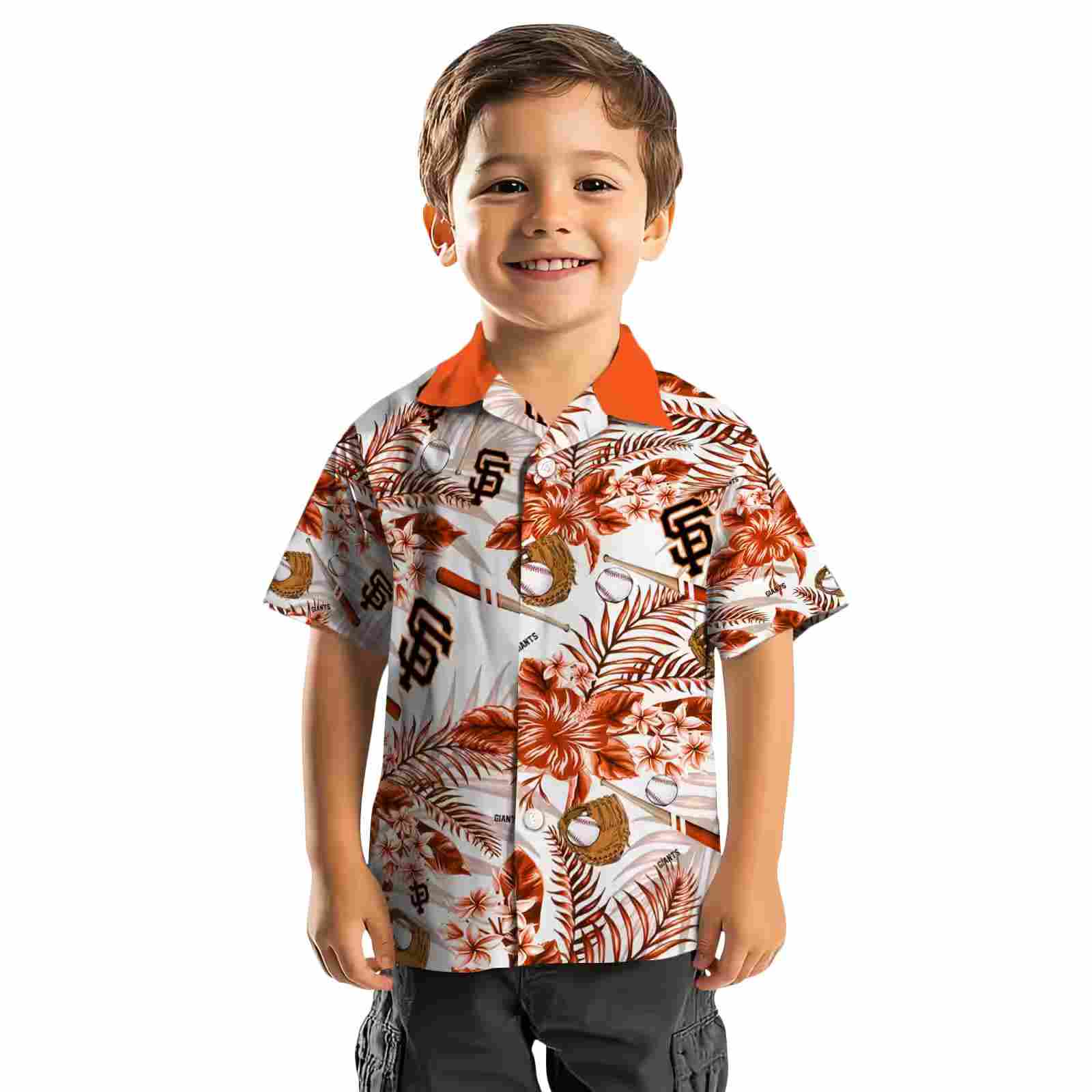 personalized san francisco giants floral baseball orange white hawaiian shirt top rated