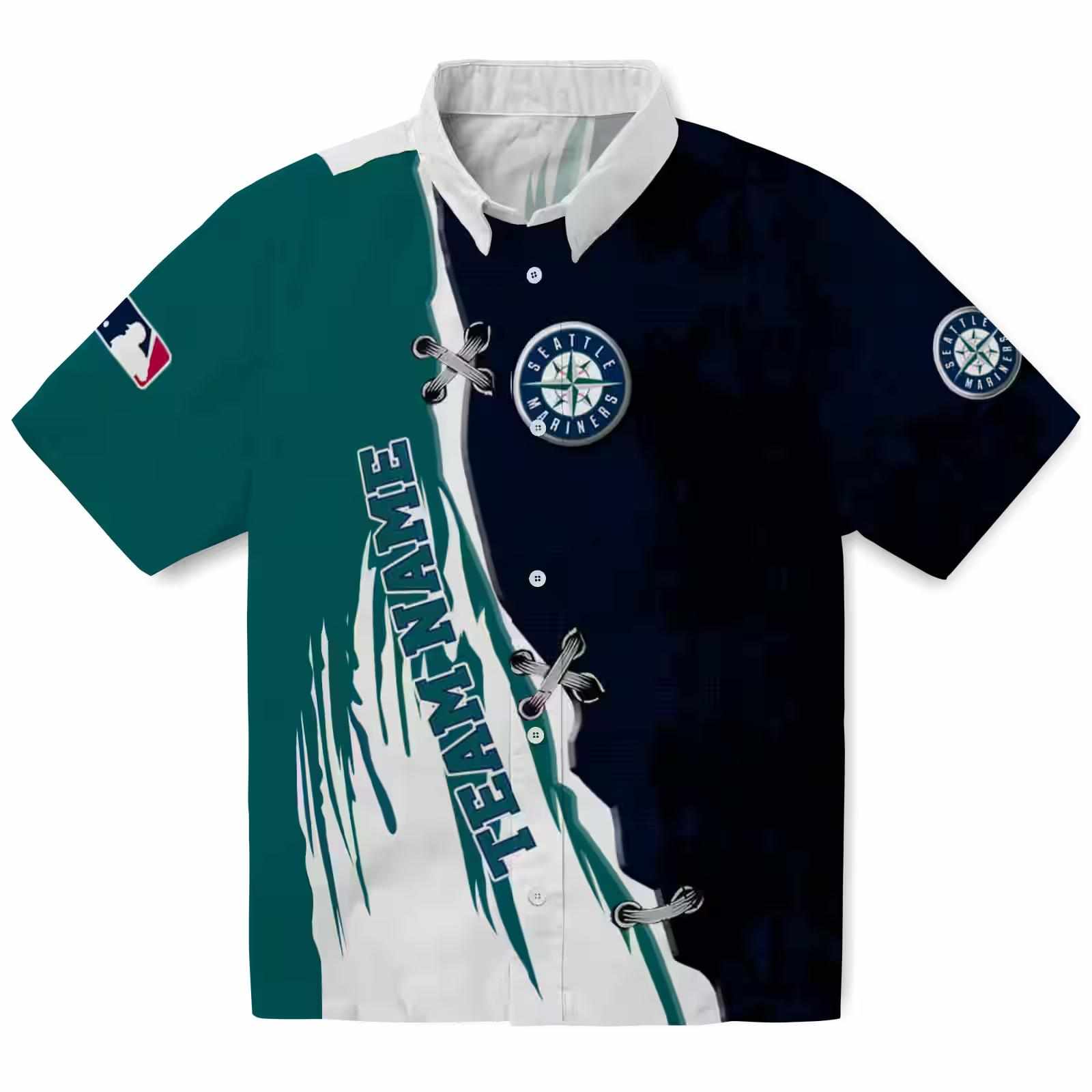 Personalized Seattle Mariners Edgy Streaks Navy Blue White Hawaiian Shirt