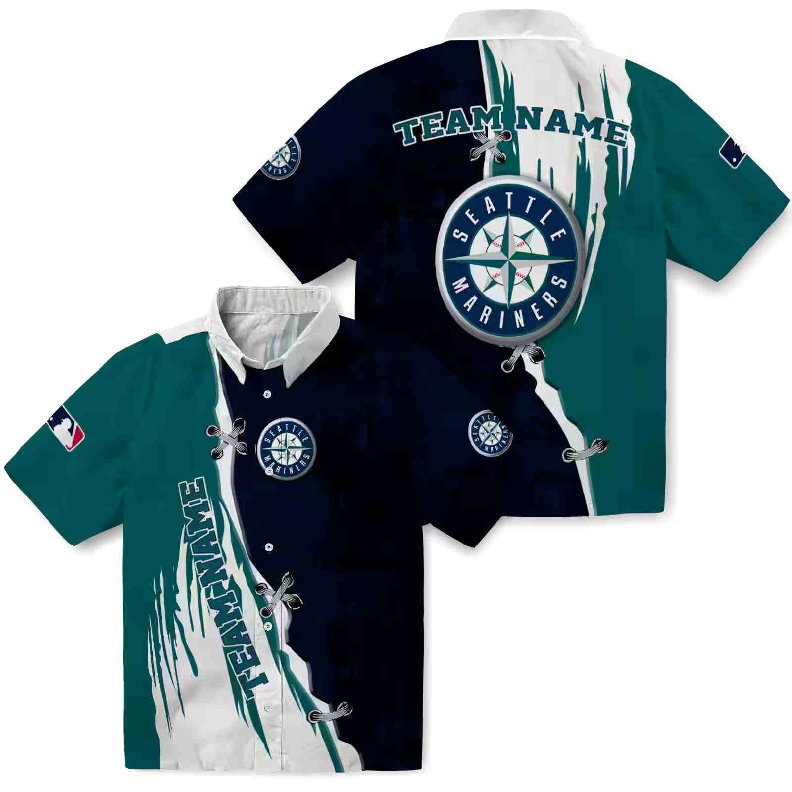 personalized seattle mariners edgy streaks navy blue white hawaiian shirt high quality