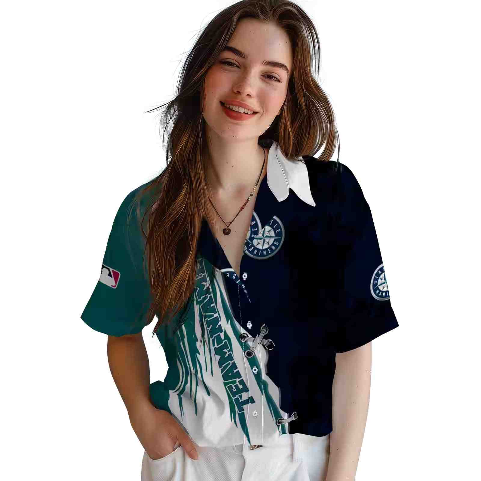 personalized seattle mariners edgy streaks navy blue white hawaiian shirt latest model